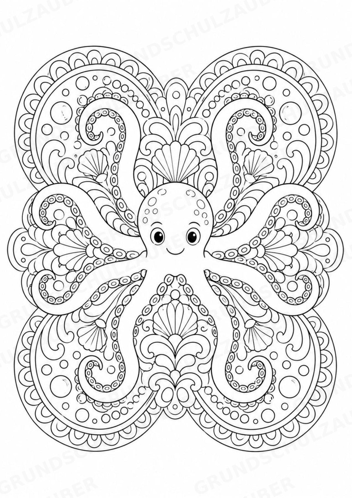 Oktopus Mandalas Ausmalbilder – Tiere – 15 Malvorlagen – Materialseite 16