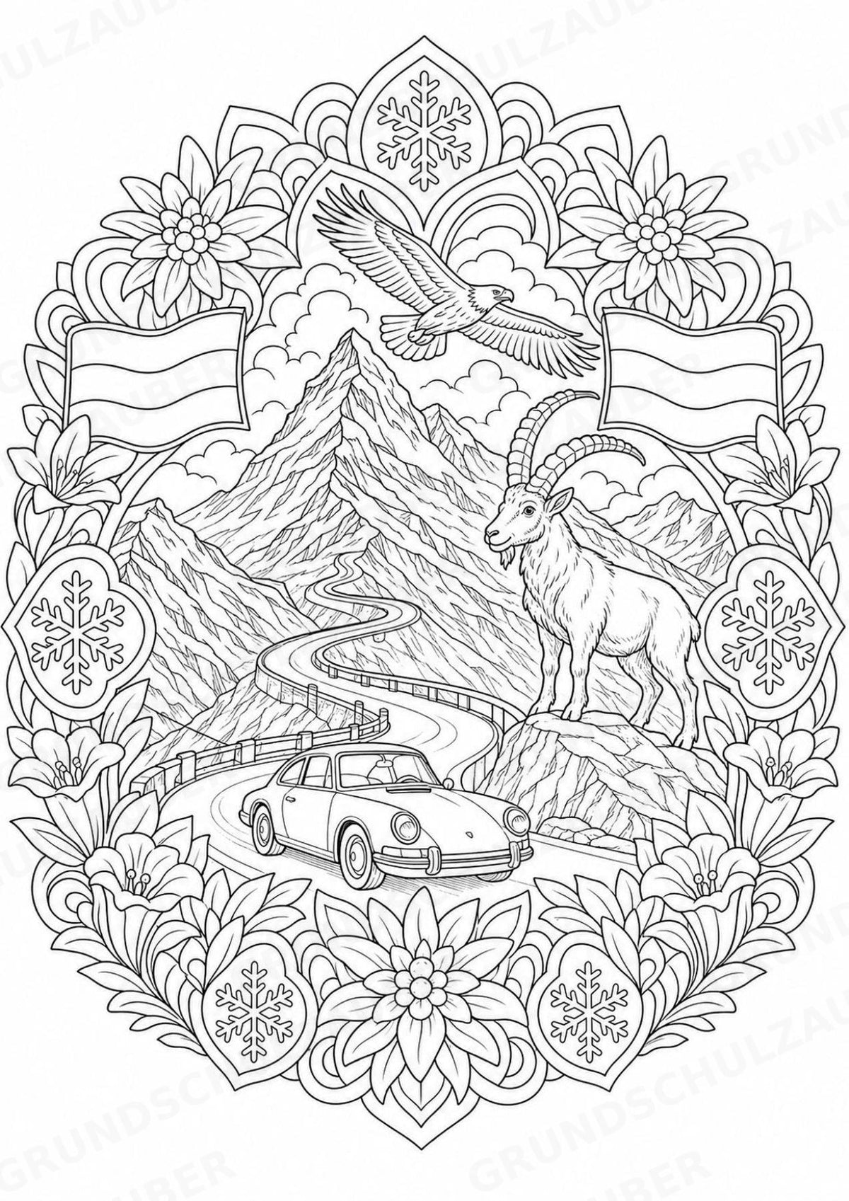 Österreich Mandalas Ausmalbilder – Länder und Kulturen – 15 Malvorlagen – Materialseite 7