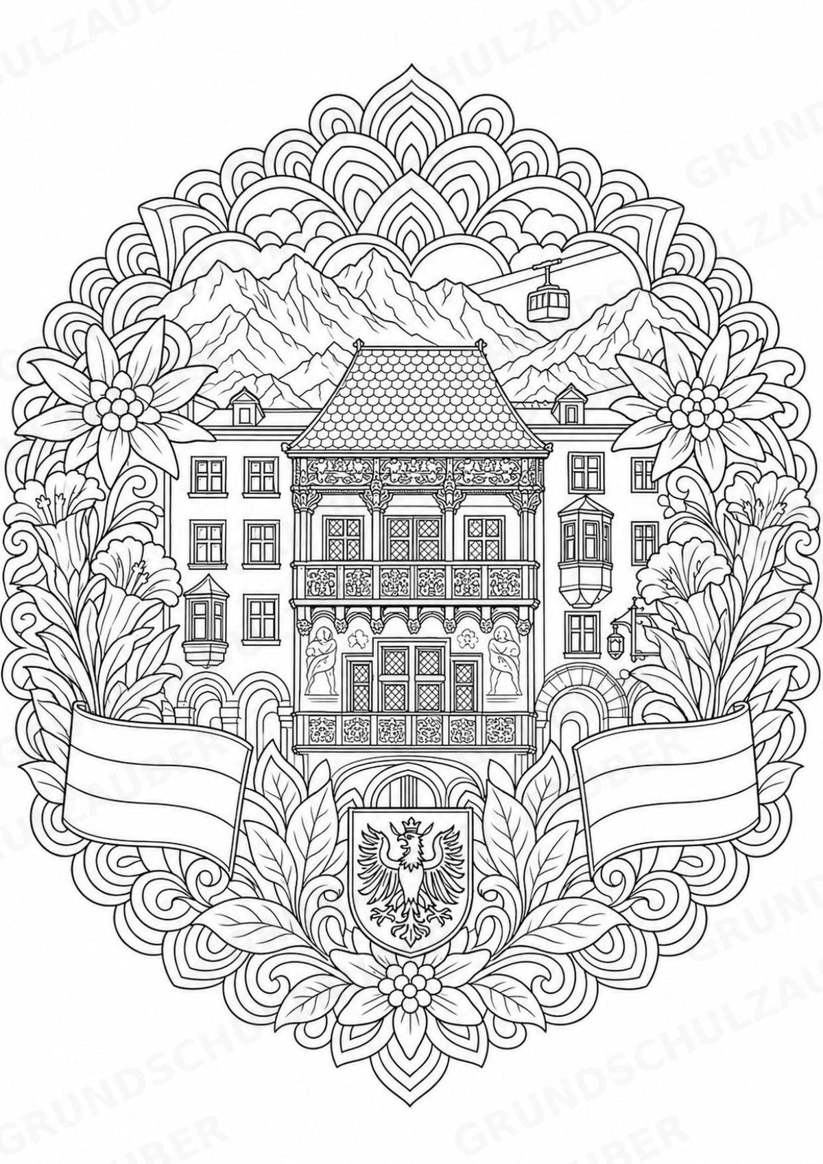 Österreich Mandalas Ausmalbilder – Länder und Kulturen – 15 Malvorlagen – Materialseite 9