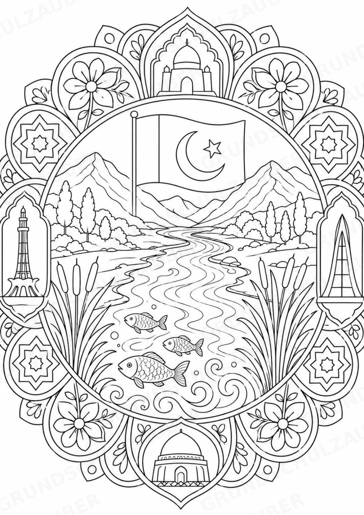 Pakistan Mandalas Ausmalbilder – Länder und Kulturen – 15 Malvorlagen – Materialseite 12