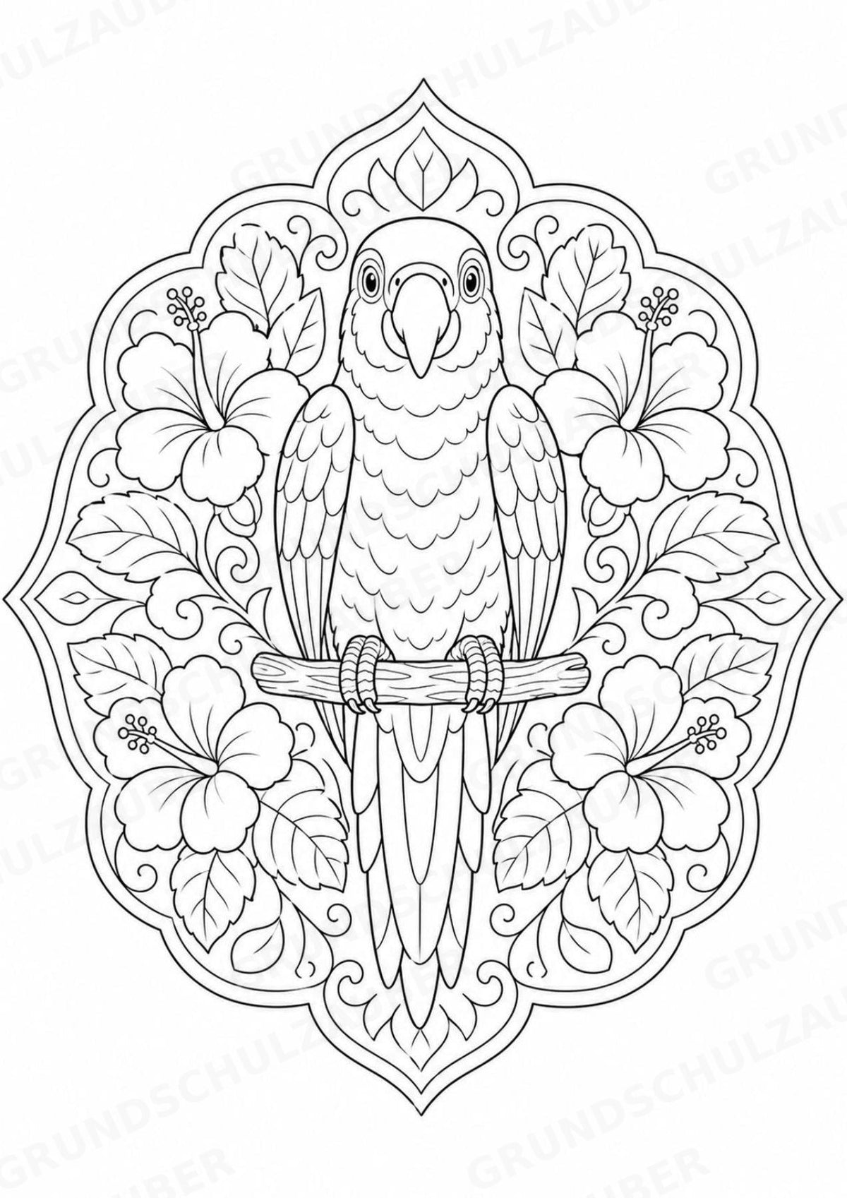 Papagei Mandalas Ausmalbilder – Tiere – 15 Malvorlagen – Materialseite 5