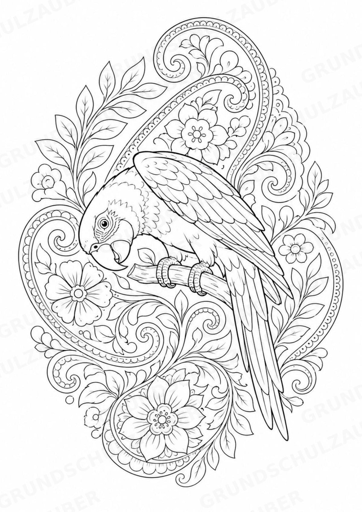 Papagei Mandalas Ausmalbilder – Tiere – 15 Malvorlagen – Materialseite 7