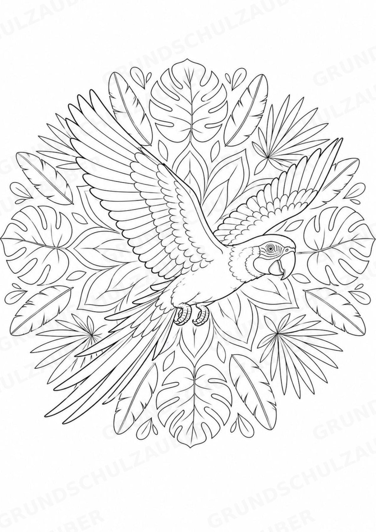 Papagei Mandalas Ausmalbilder – Tiere – 15 Malvorlagen – Materialseite 9
