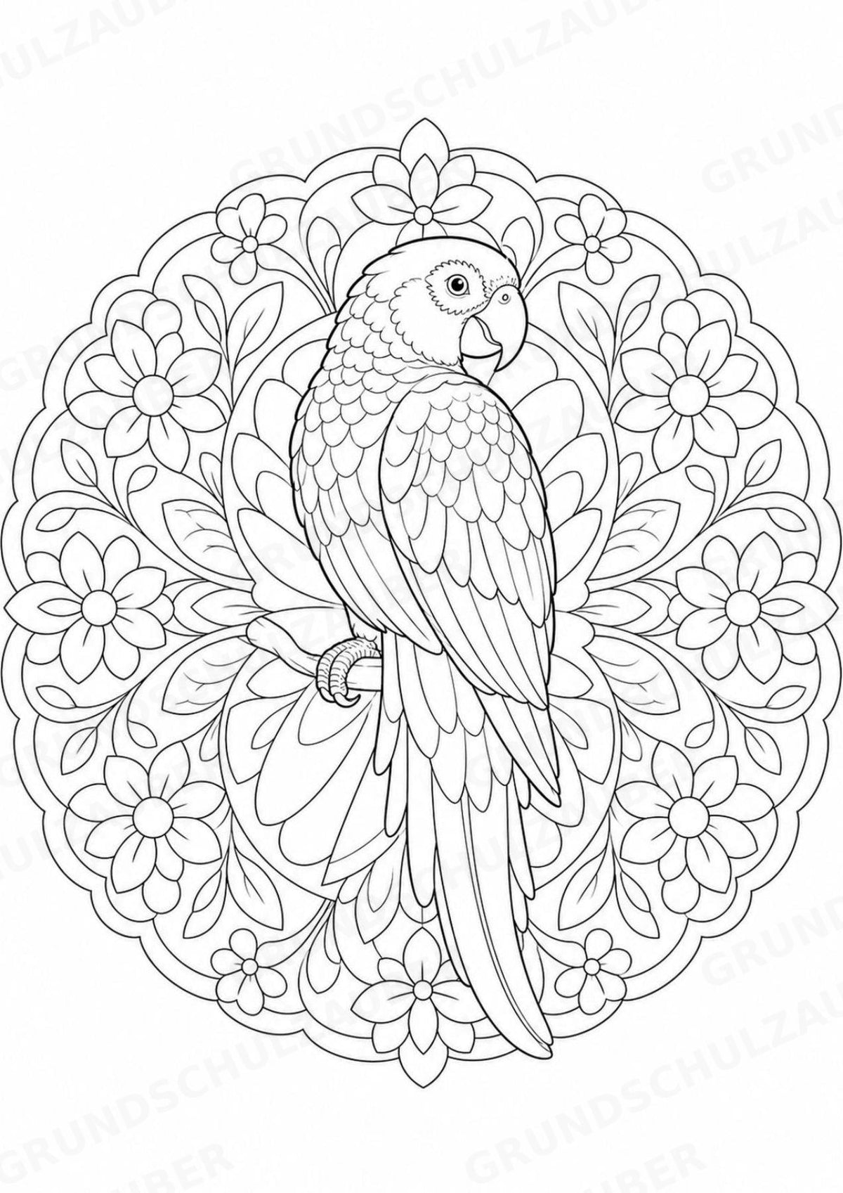 Papagei Mandalas Ausmalbilder – Tiere – 15 Malvorlagen – Materialseite 12