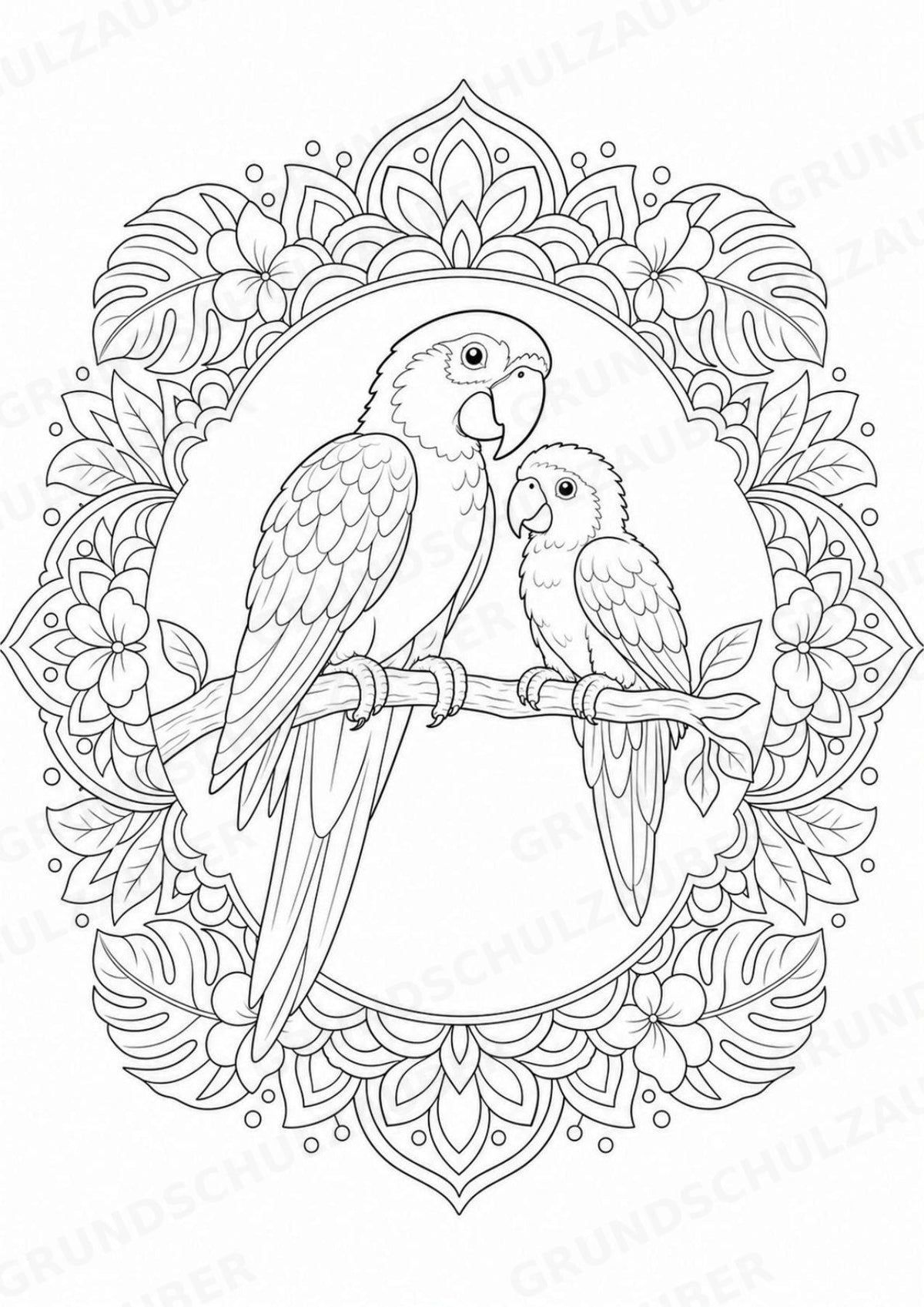 Papagei Mandalas Ausmalbilder – Tiere – 15 Malvorlagen – Materialseite 13