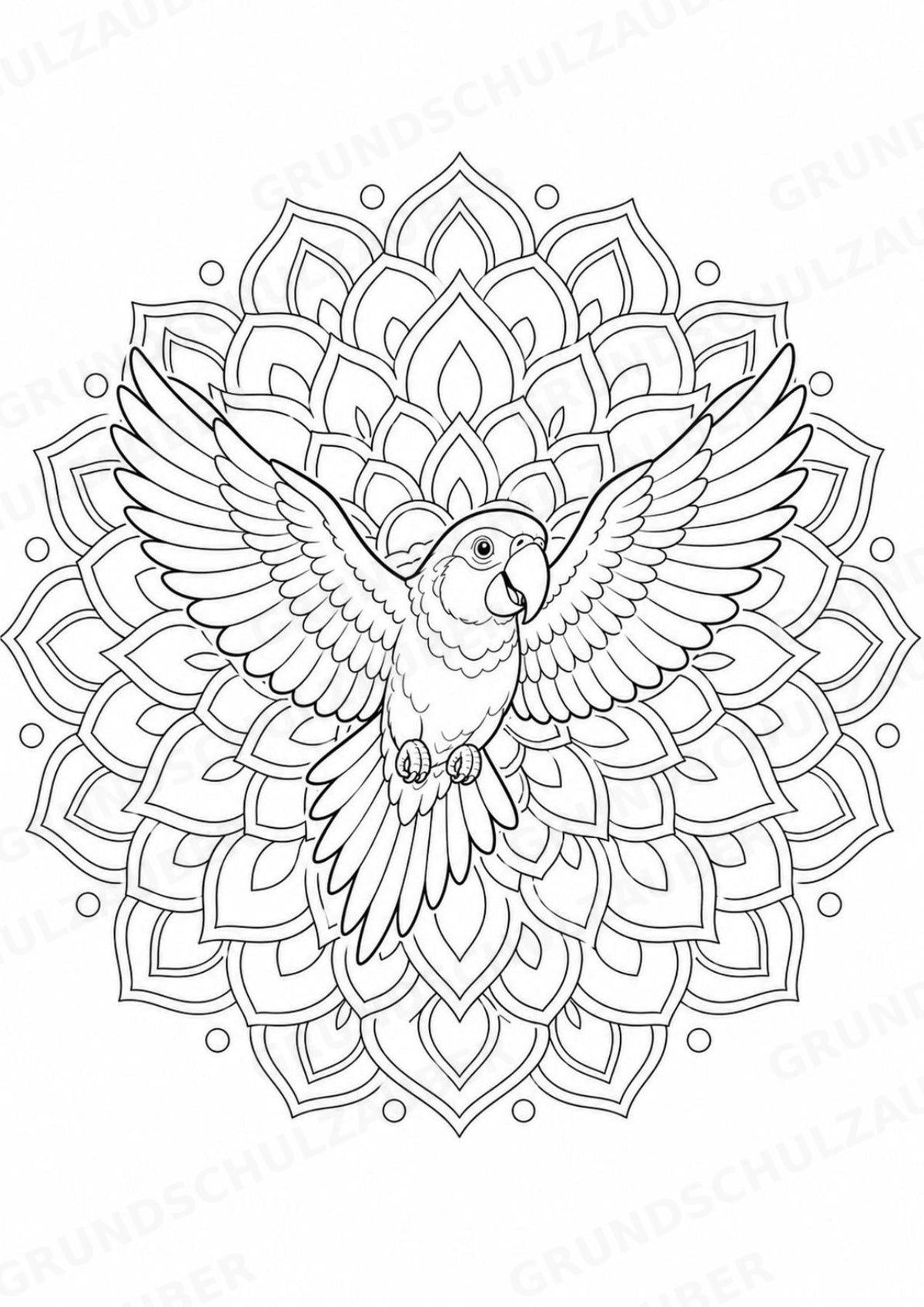 Papagei Mandalas Ausmalbilder – Tiere – 15 Malvorlagen – Materialseite 16