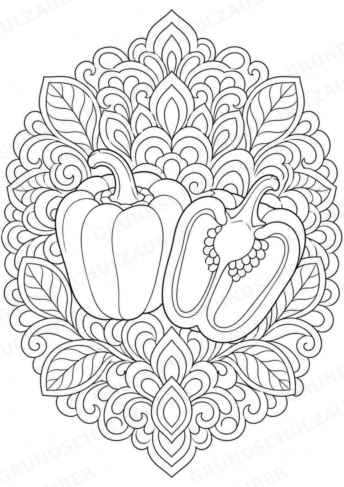 Paprika Mandalas Ausmalbilder – Gemüse – 15 Malvorlagen – Materialseite 3