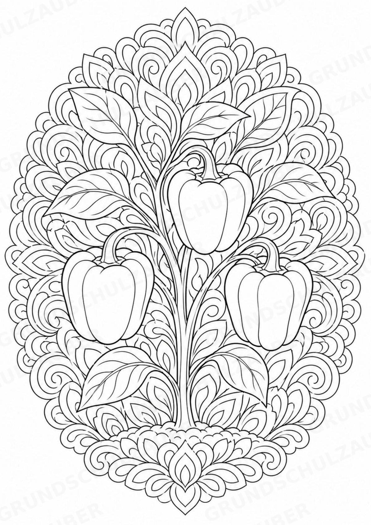 Paprika Mandalas Ausmalbilder – Gemüse – 15 Malvorlagen – Materialseite 10