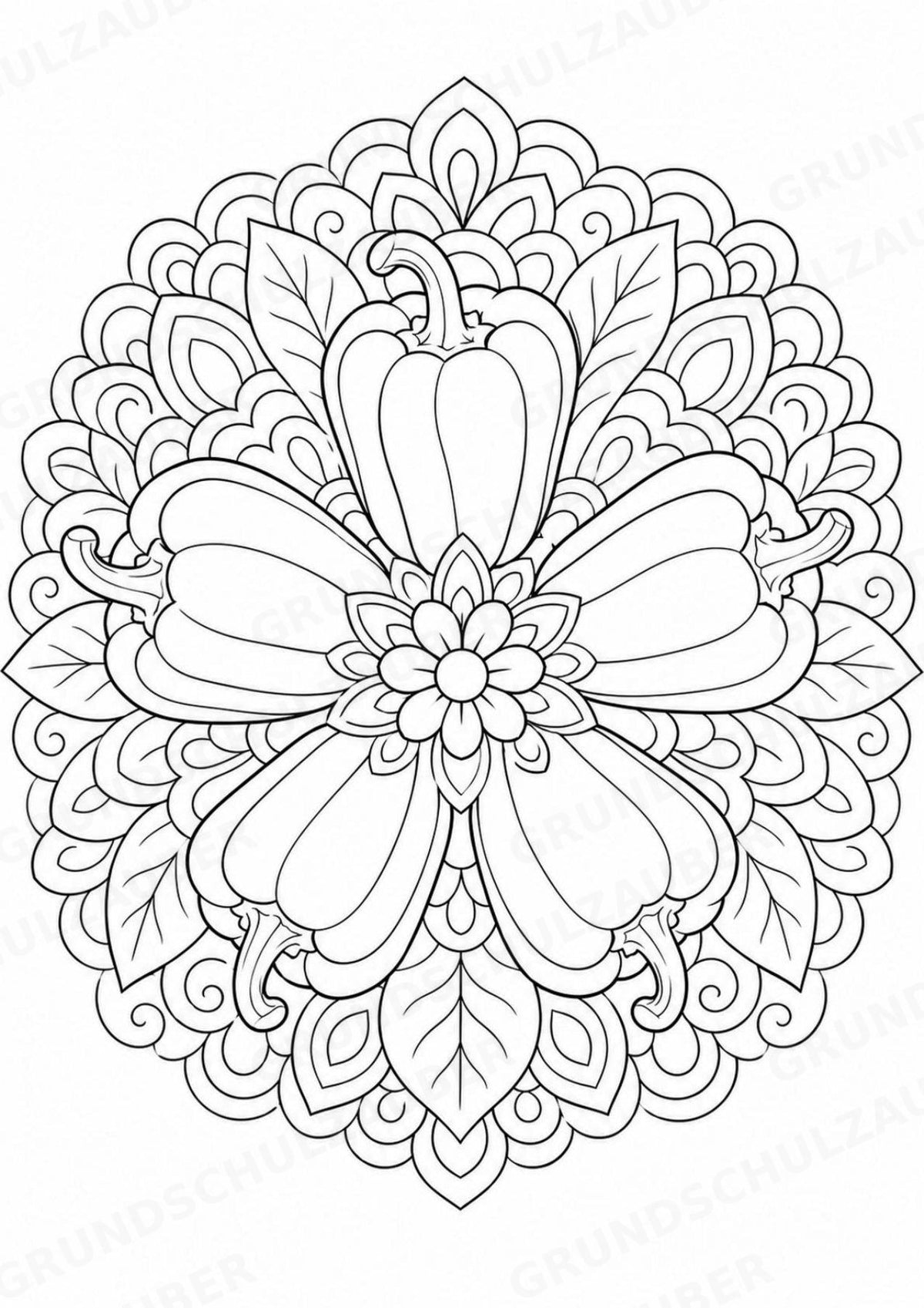 Paprika Mandalas Ausmalbilder – Gemüse – 15 Malvorlagen – Materialseite 15