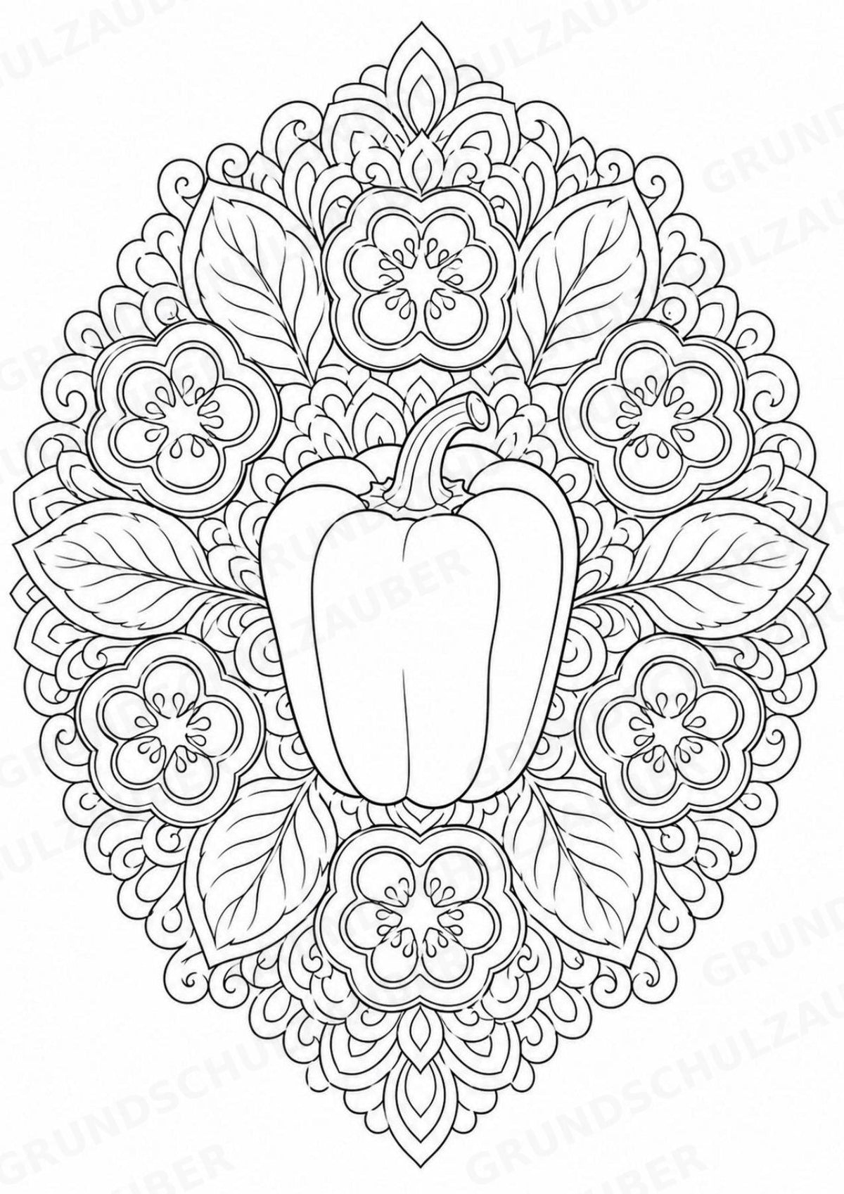 Paprika Mandalas Ausmalbilder – Gemüse – 15 Malvorlagen – Materialseite 16