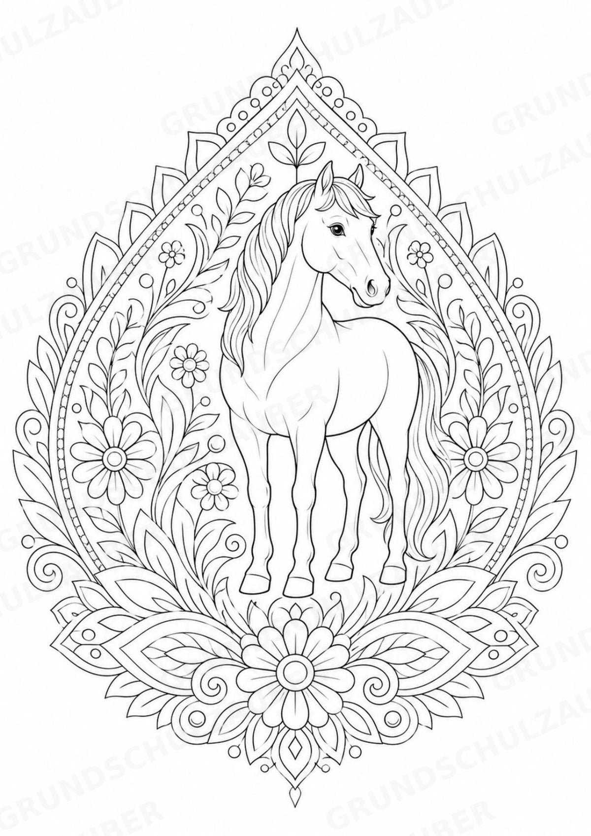 Pferd Mandalas Ausmalbilder – Tiere – 15 Malvorlagen – Materialseite 2