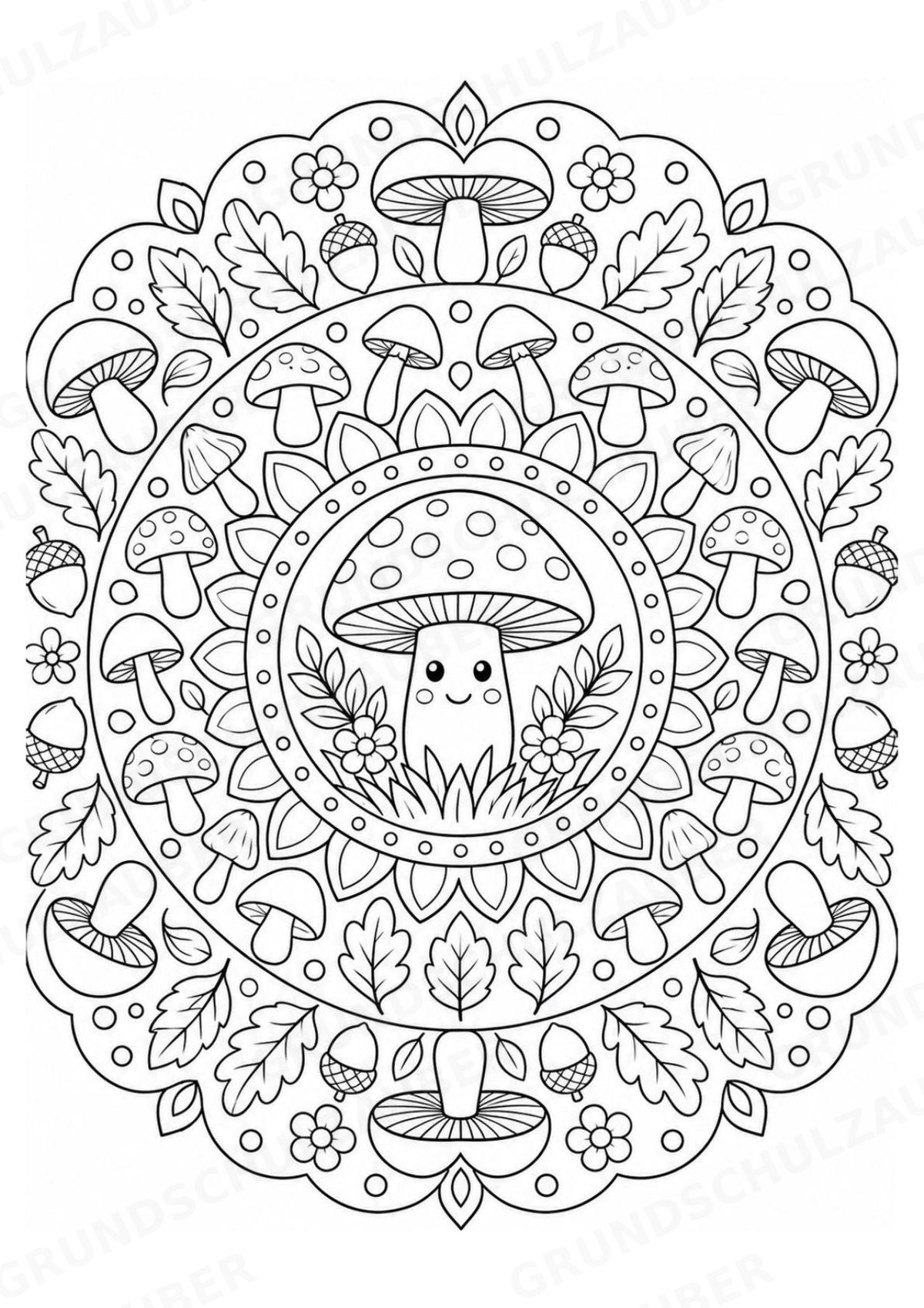 Pilze Mandalas Ausmalbilder – Natur und Pflanzen – 15 Malvorlagen – Materialseite 2