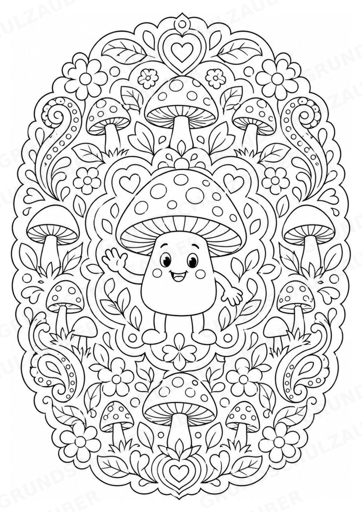 Pilze Mandalas Ausmalbilder – Natur und Pflanzen – 15 Malvorlagen – Materialseite 4