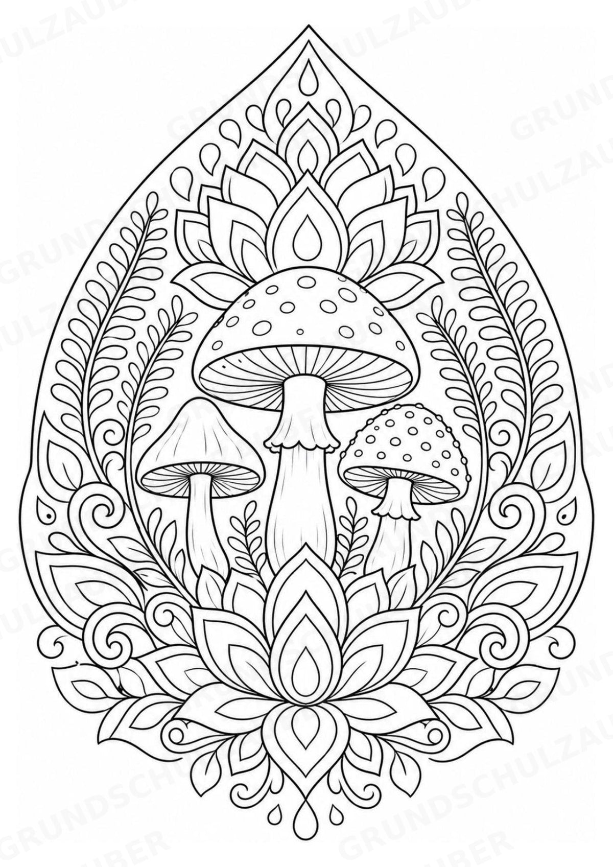 Pilze Mandalas Ausmalbilder – Natur und Pflanzen – 15 Malvorlagen – Materialseite 5