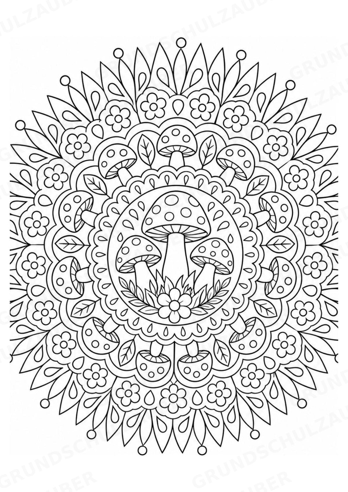 Pilze Mandalas Ausmalbilder – Natur und Pflanzen – 15 Malvorlagen – Materialseite 7