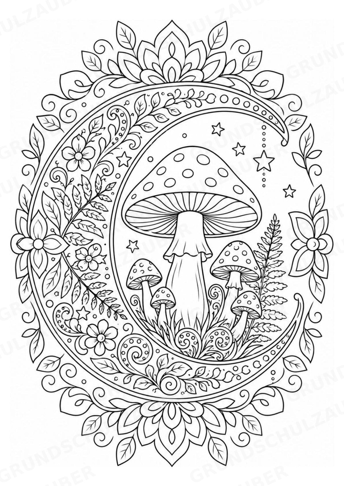 Pilze Mandalas Ausmalbilder – Natur und Pflanzen – 15 Malvorlagen – Materialseite 10