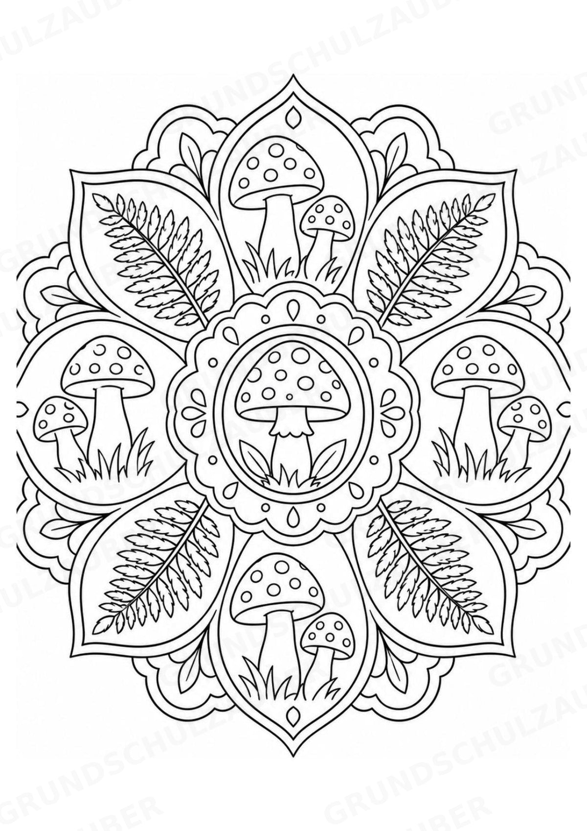 Pilze Mandalas Ausmalbilder – Natur und Pflanzen – 15 Malvorlagen – Materialseite 11