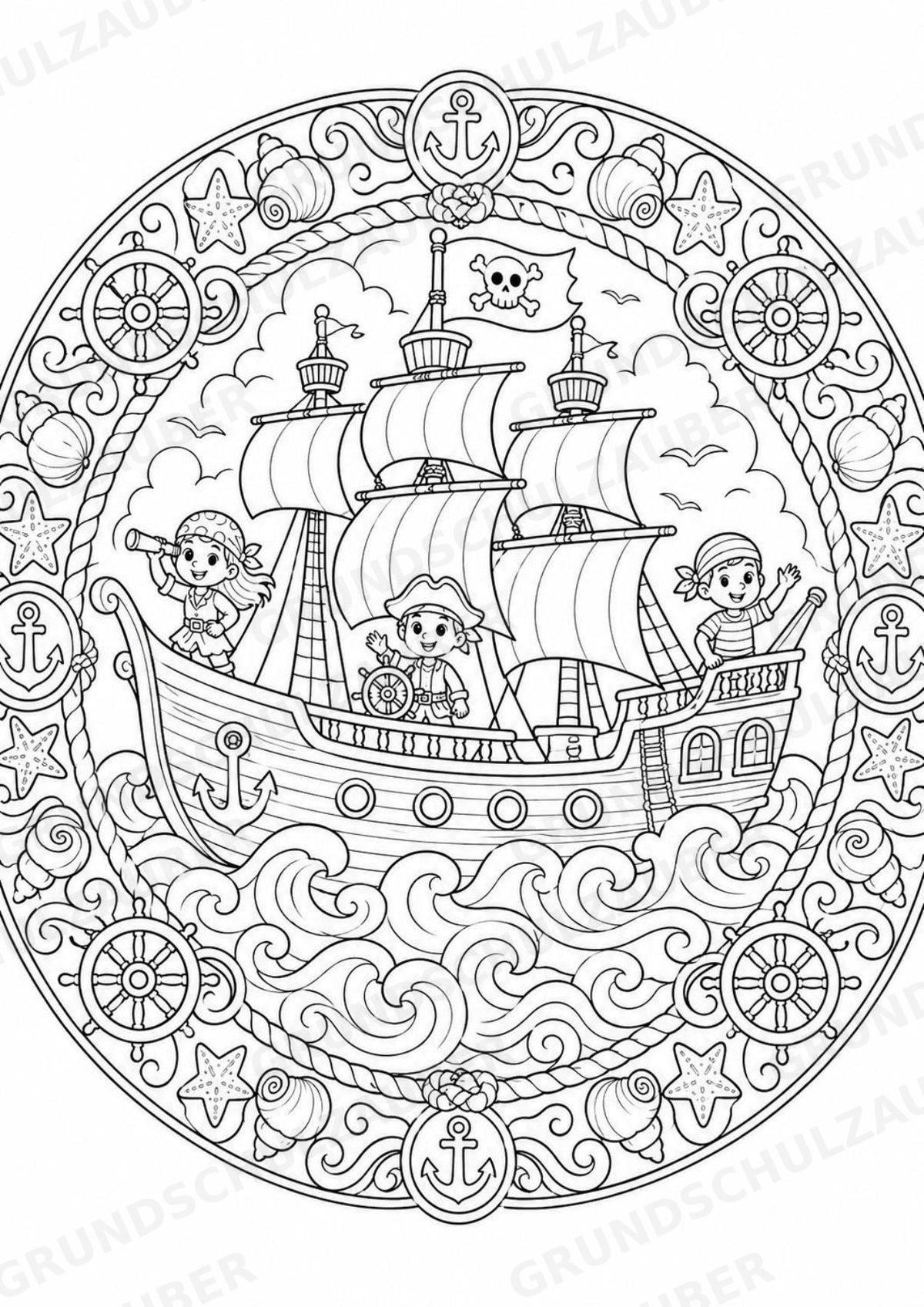 Piraten Mandalas Ausmalbilder – Märchen – 15 Malvorlagen – Materialseite 2