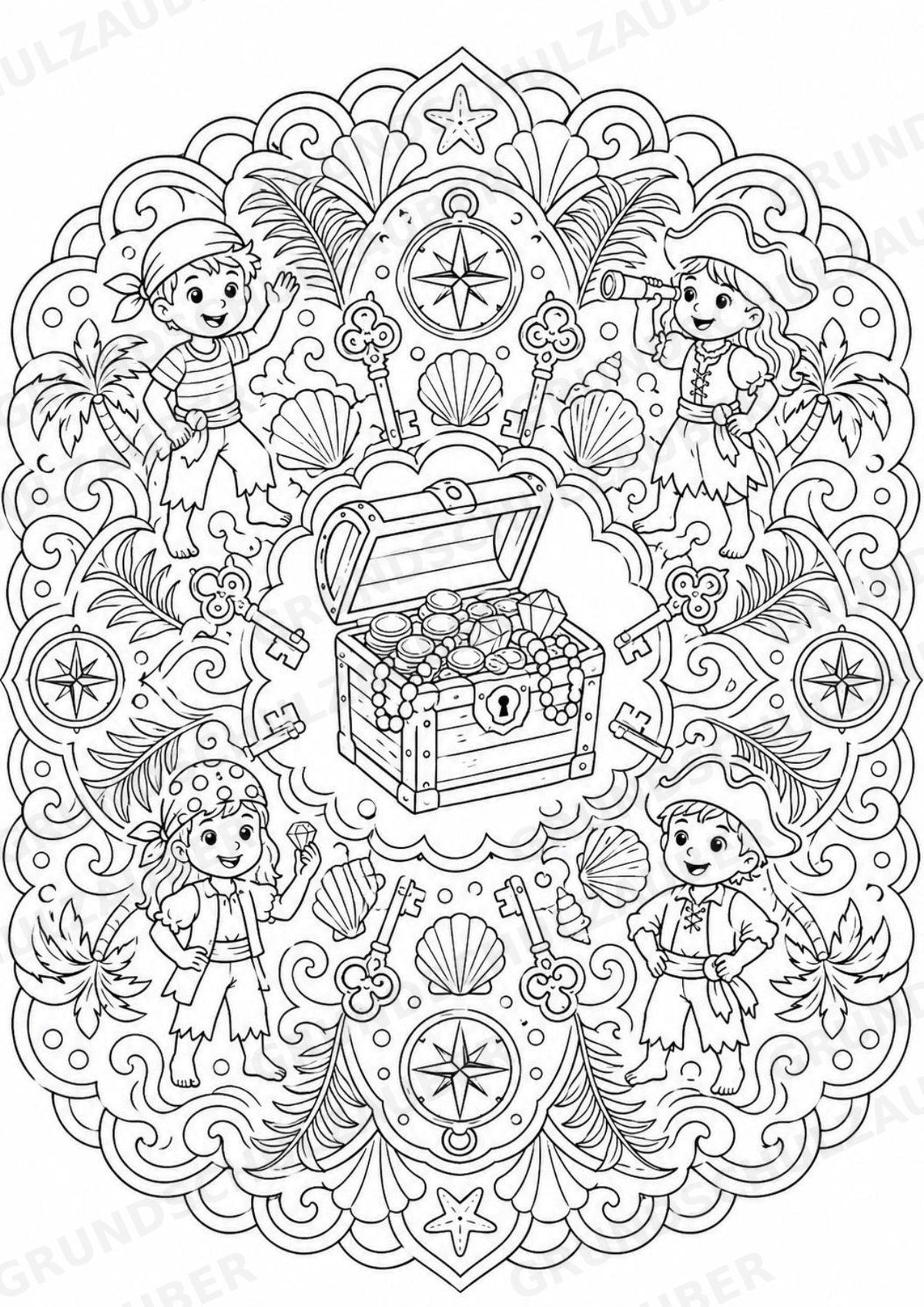 Piraten Mandalas Ausmalbilder – Märchen – 15 Malvorlagen – Materialseite 3