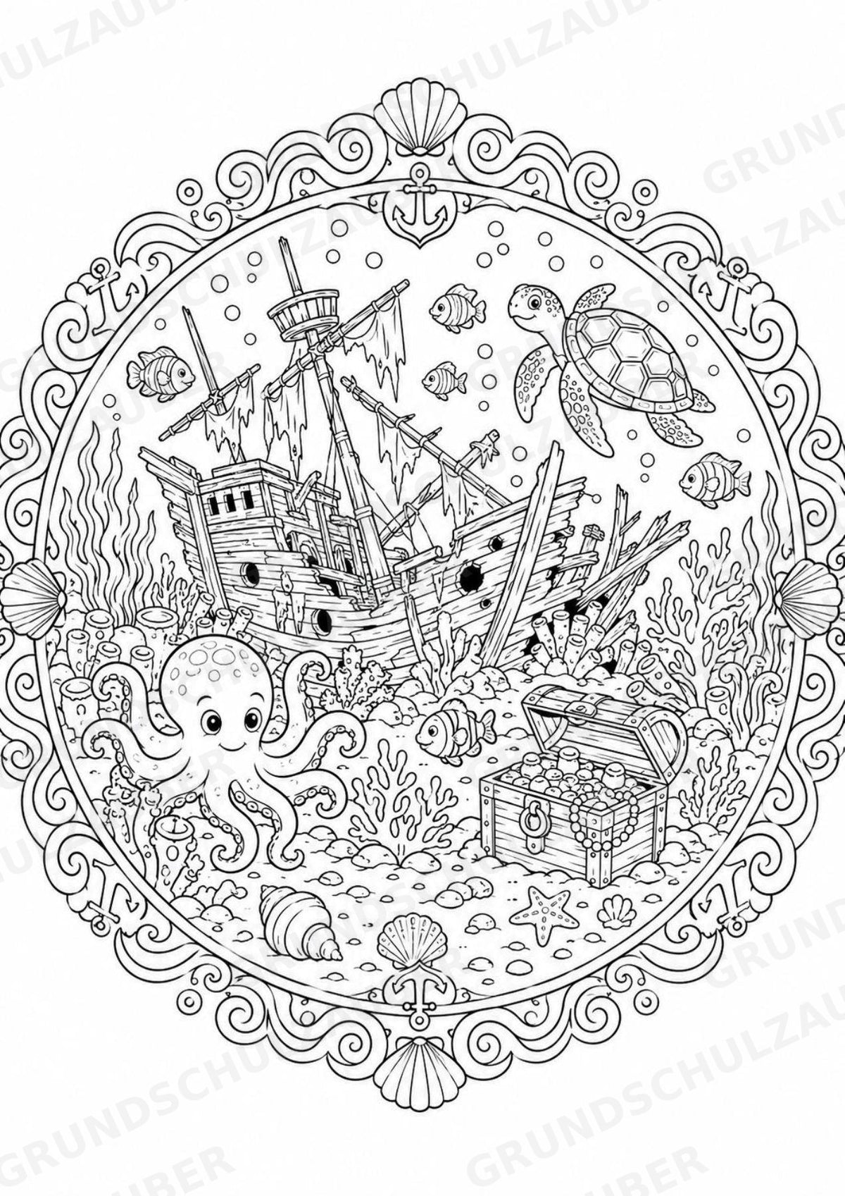 Piraten Mandalas Ausmalbilder – Märchen – 15 Malvorlagen – Materialseite 11