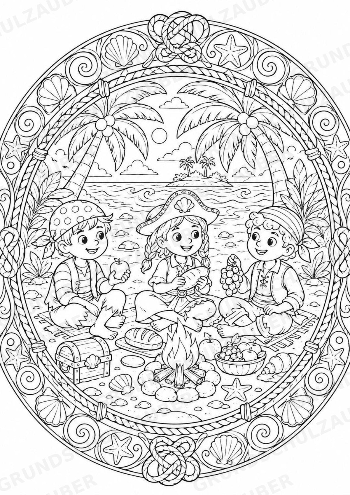 Piraten Mandalas Ausmalbilder – Märchen – 15 Malvorlagen – Materialseite 14