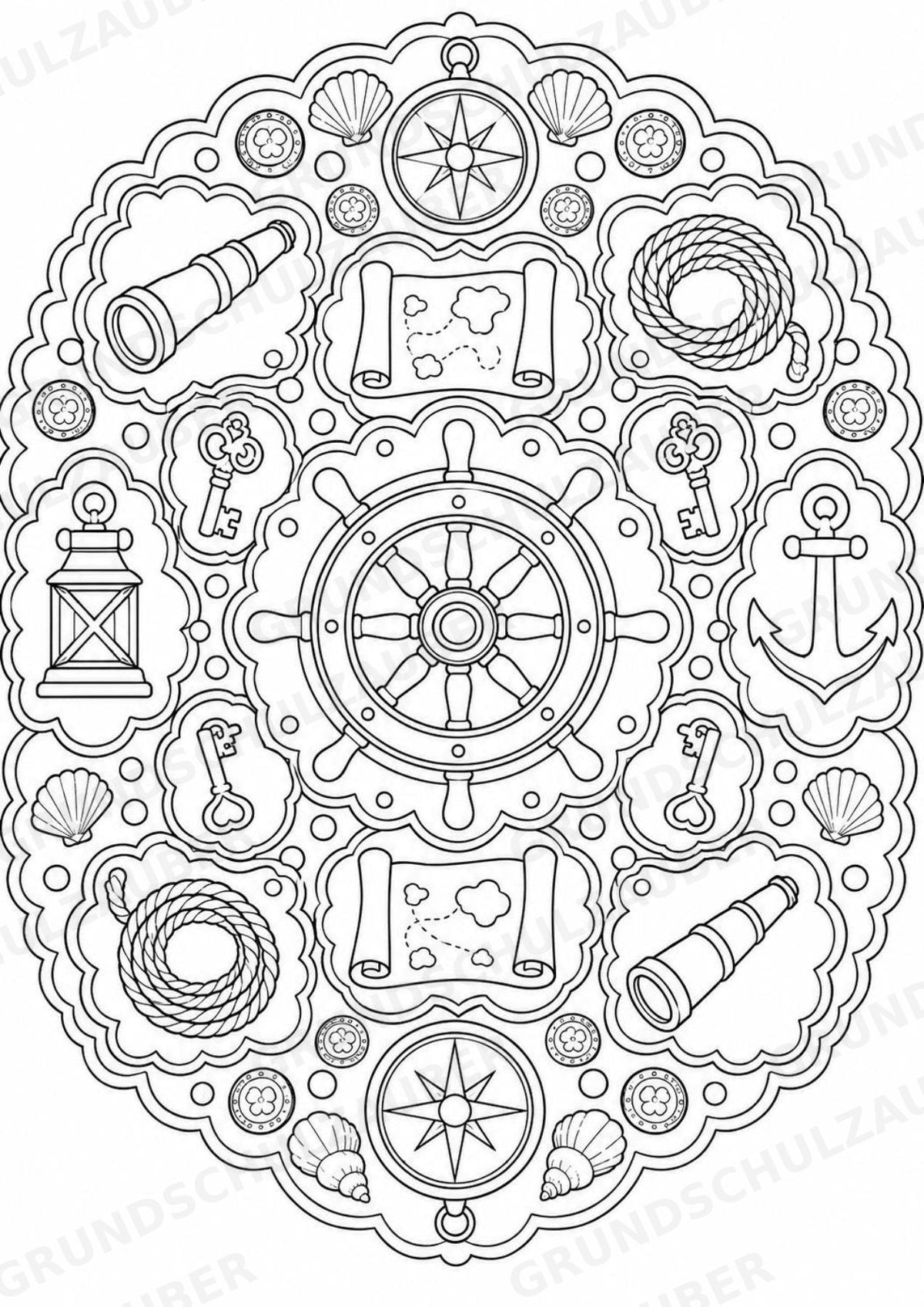 Piraten Mandalas Ausmalbilder – Märchen – 15 Malvorlagen – Materialseite 16