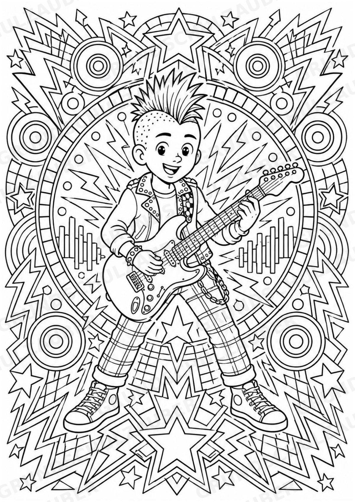 Punk Mandalas Ausmalbilder – Musik – 15 Malvorlagen – Materialseite 15