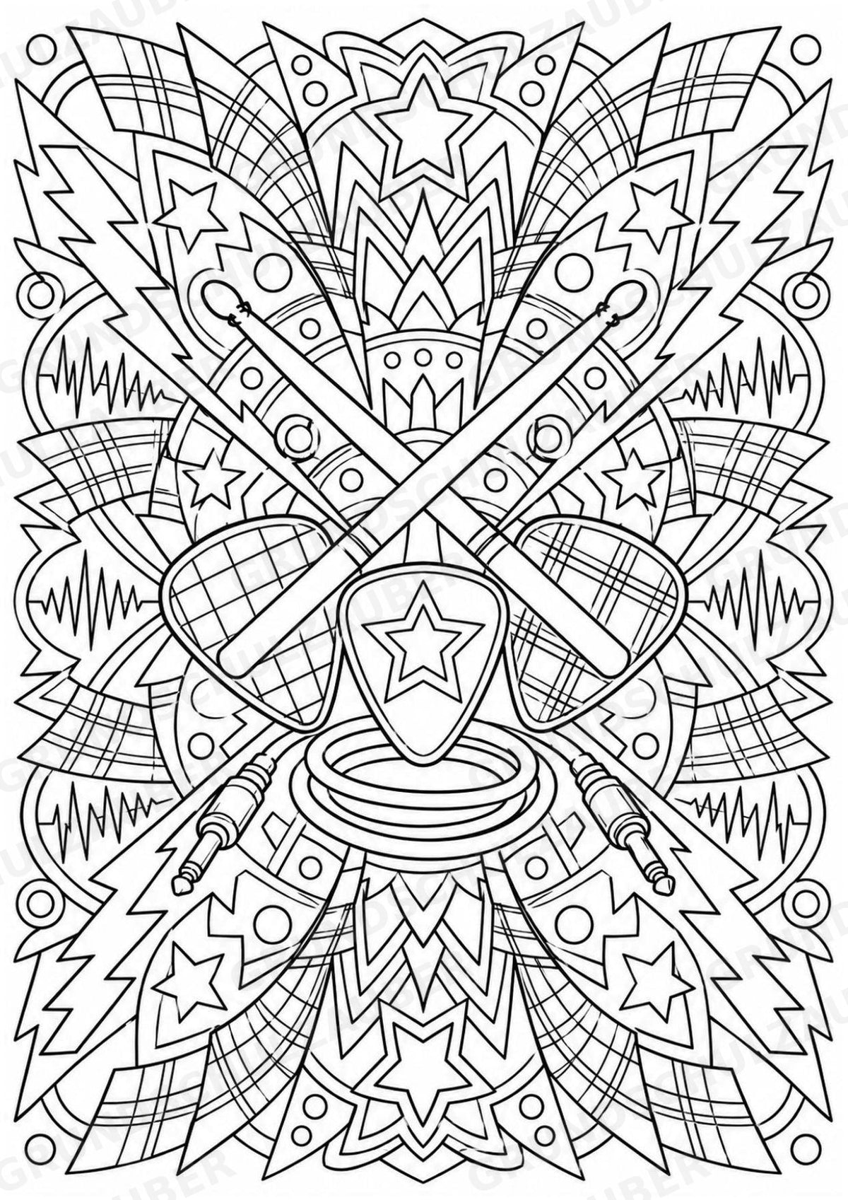 Punk Mandalas Ausmalbilder – Musik – 15 Malvorlagen – Materialseite 16
