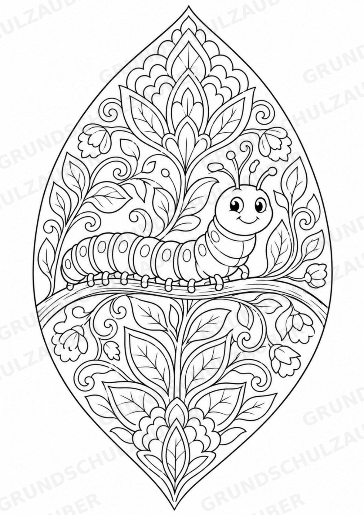 Raupe Mandalas Ausmalbilder – Tiere – 15 Malvorlagen – Materialseite 3