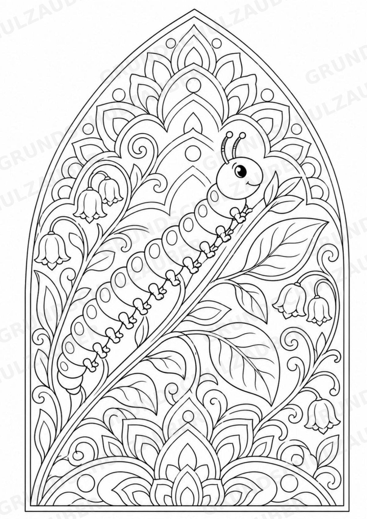 Raupe Mandalas Ausmalbilder – Tiere – 15 Malvorlagen – Materialseite 6