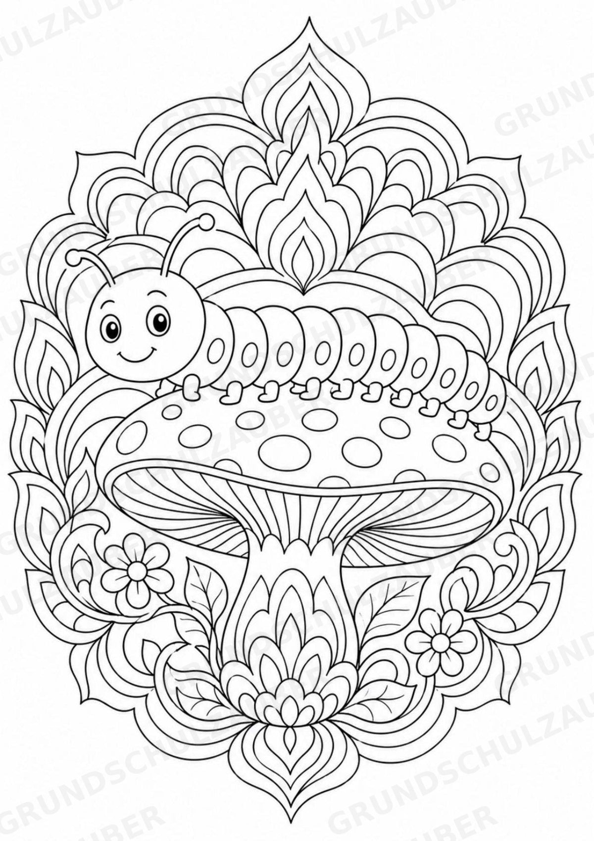 Raupe Mandalas Ausmalbilder – Tiere – 15 Malvorlagen – Materialseite 10