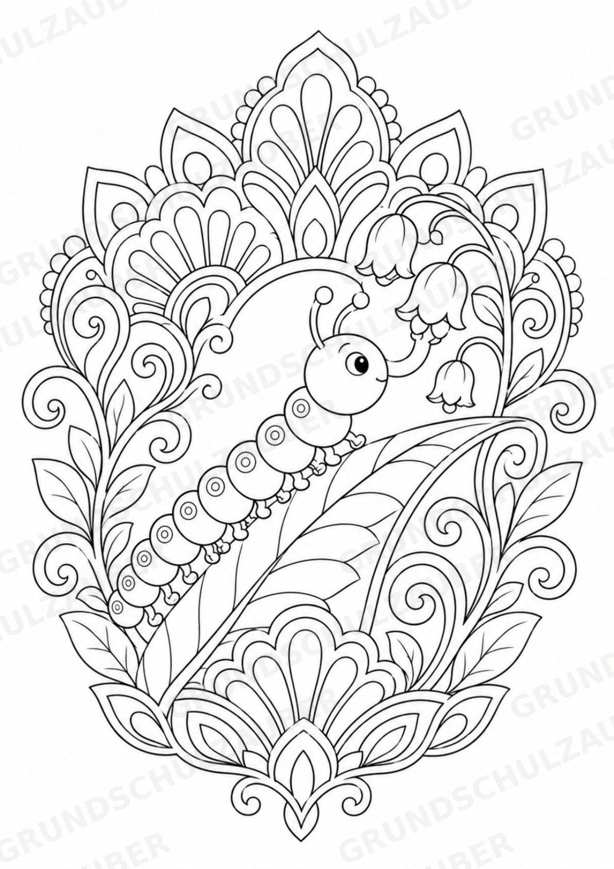 Raupe Mandalas Ausmalbilder – Tiere – 15 Malvorlagen – Materialseite 13
