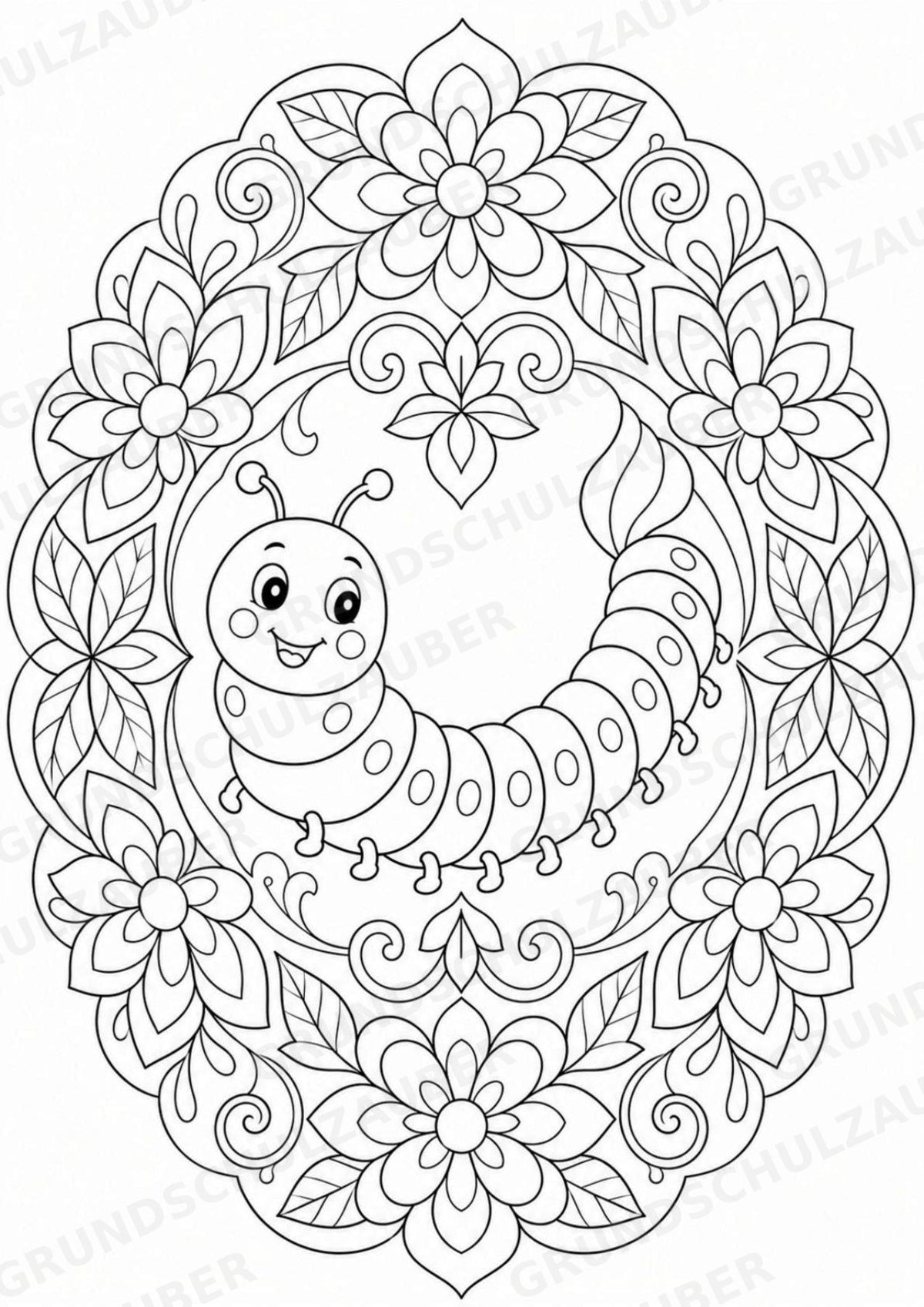 Raupe Mandalas Ausmalbilder – Tiere – 15 Malvorlagen – Materialseite 16