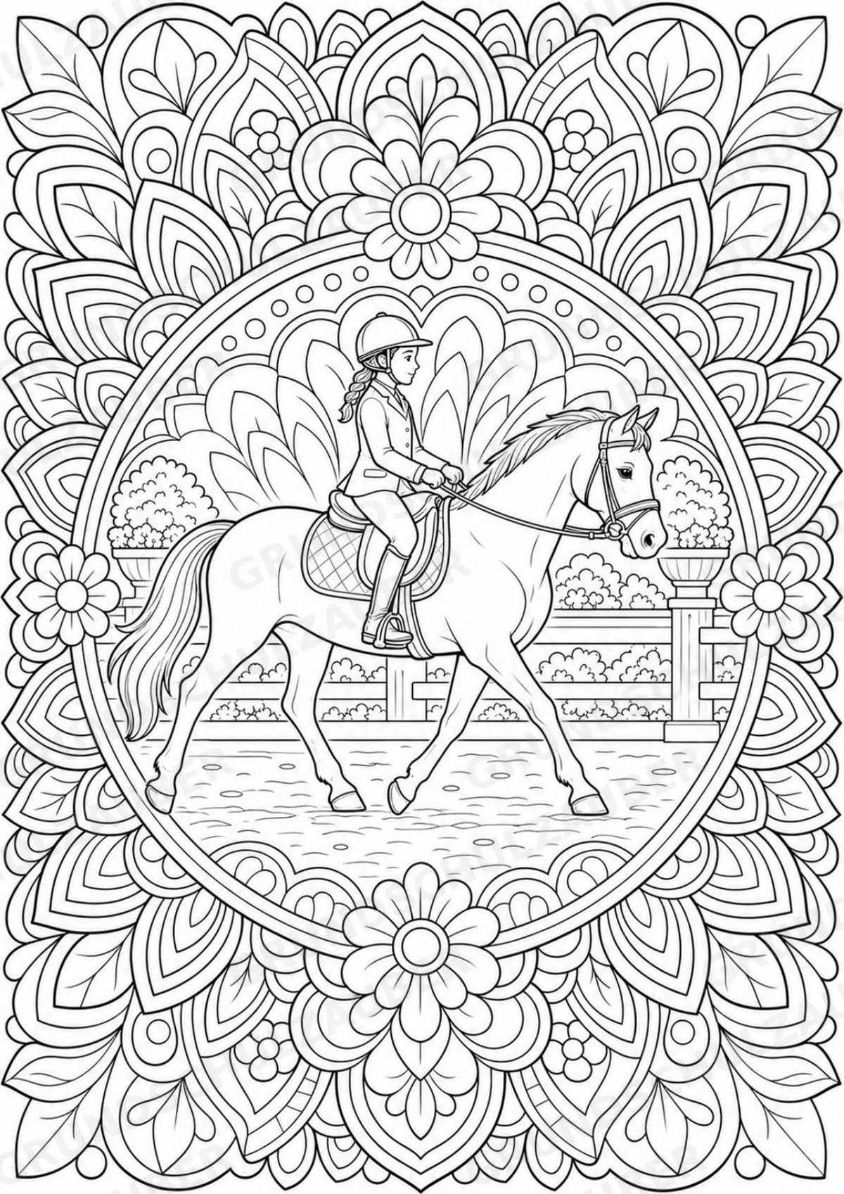 Reitsport Mandalas Ausmalbilder – Sport – 15 Malvorlagen – Materialseite 4