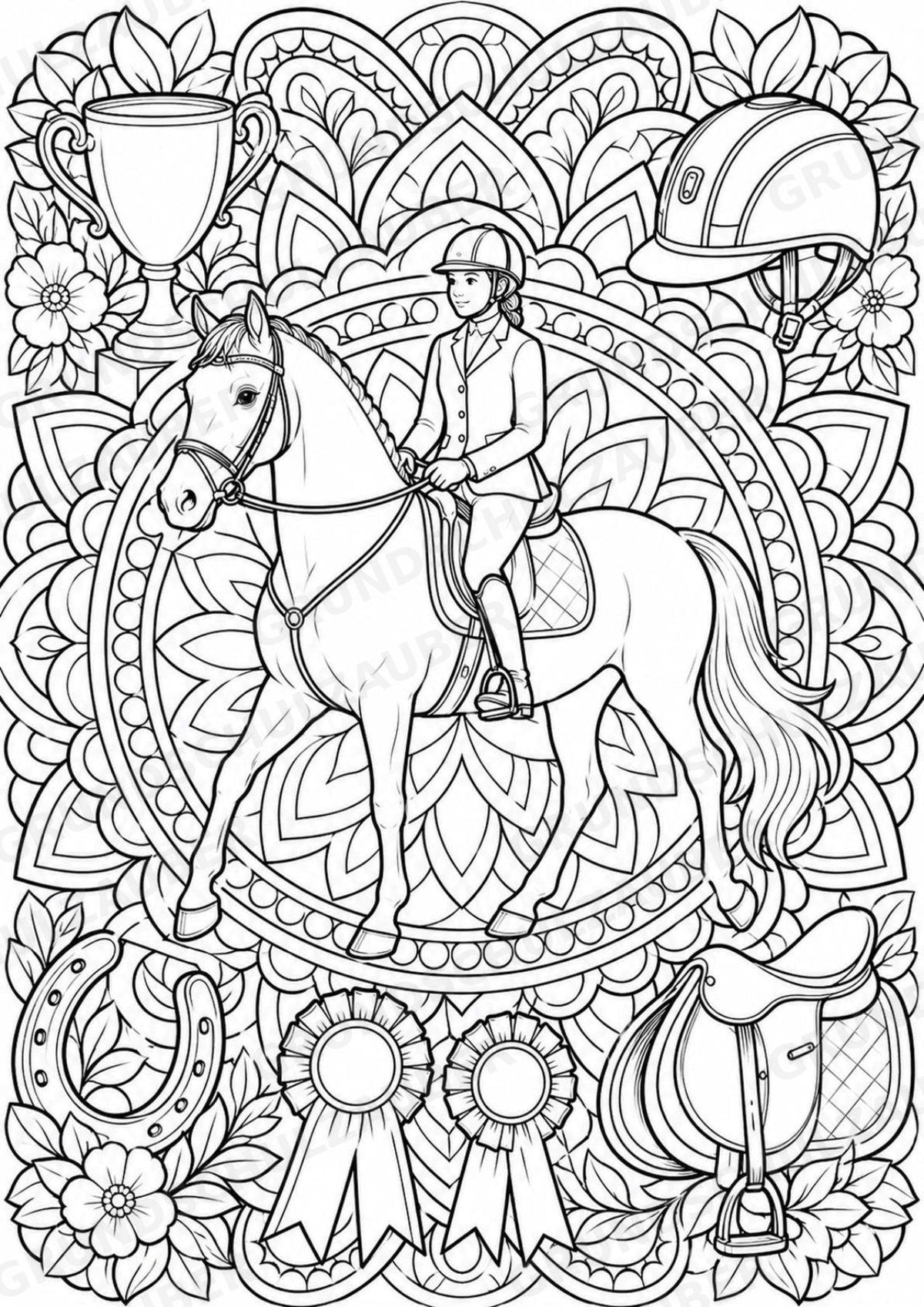 Reitsport Mandalas Ausmalbilder – Sport – 15 Malvorlagen – Materialseite 13