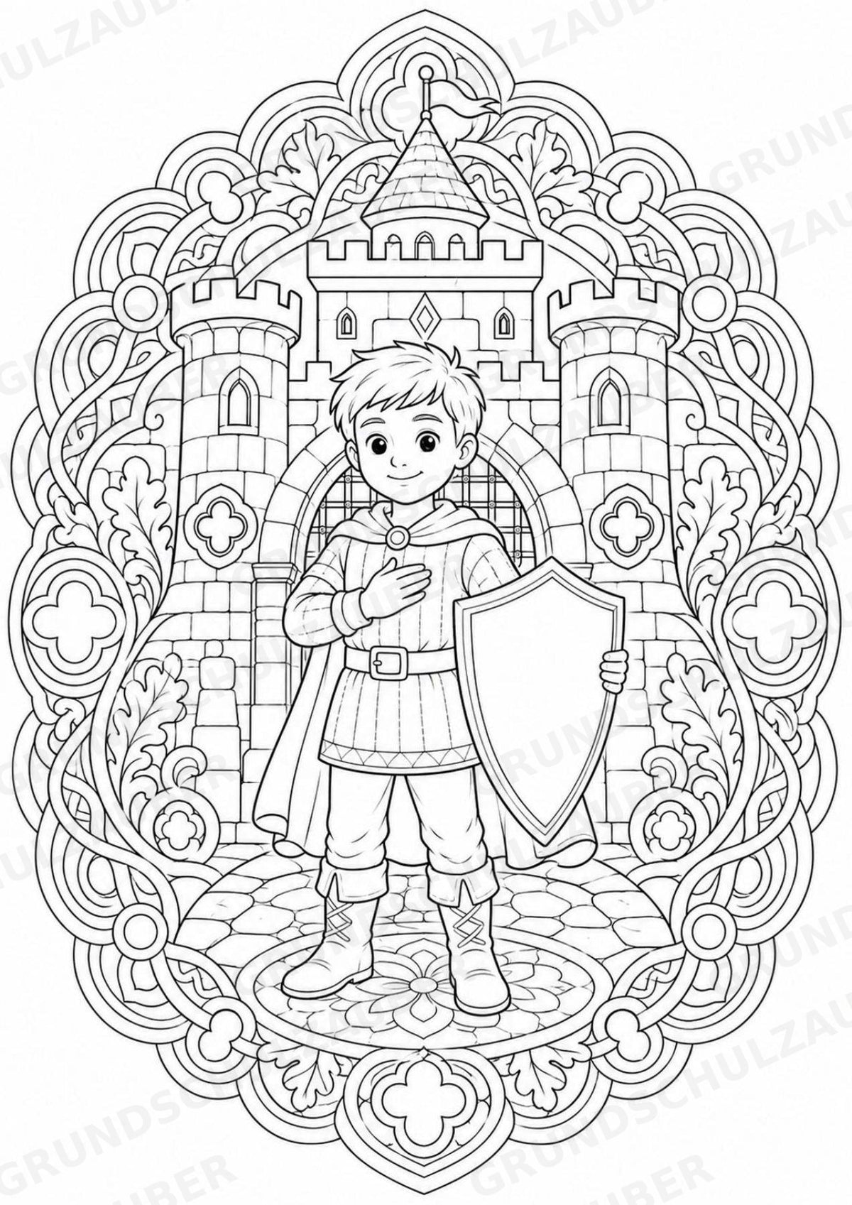 Ritter Burgen Mandalas Ausmalbilder – Geschichte und Kulturen – 15 Malvorlagen – Materialseite 2