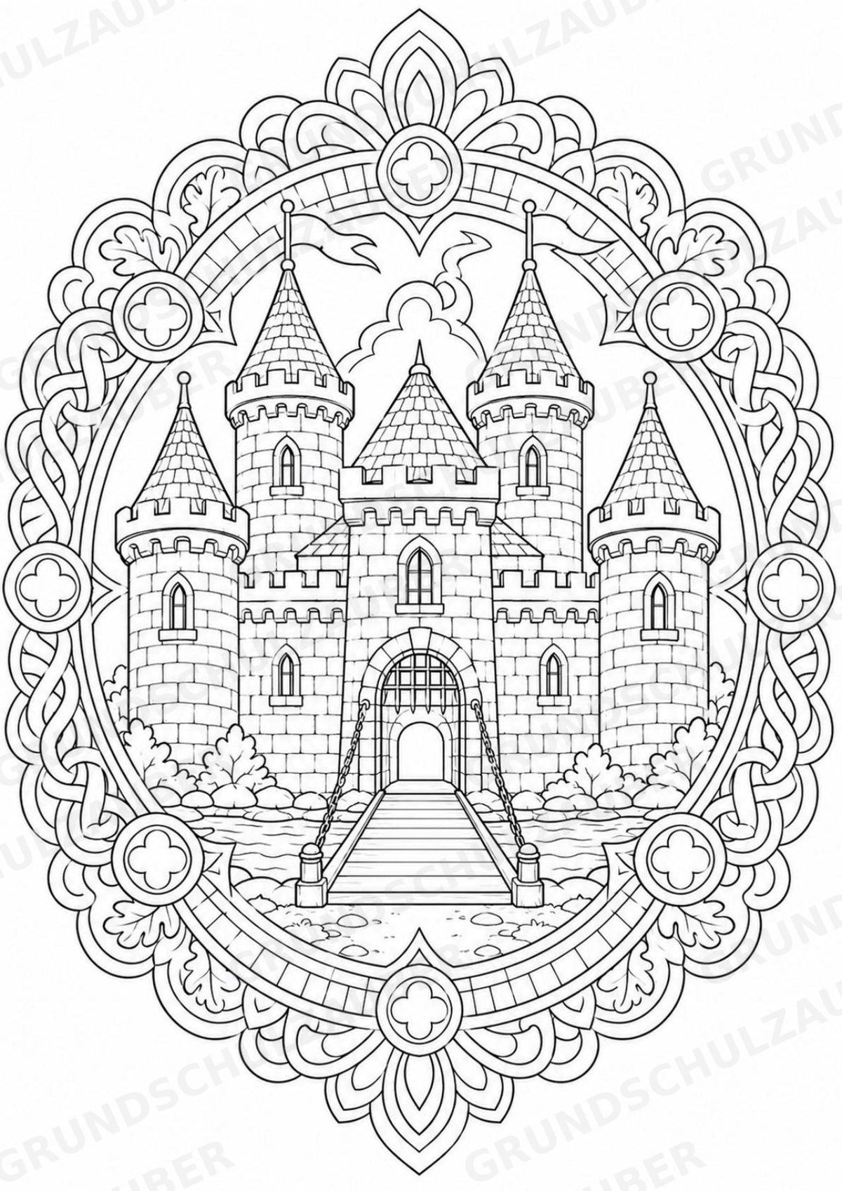 Ritter Burgen Mandalas Ausmalbilder – Geschichte und Kulturen – 15 Malvorlagen – Materialseite 3