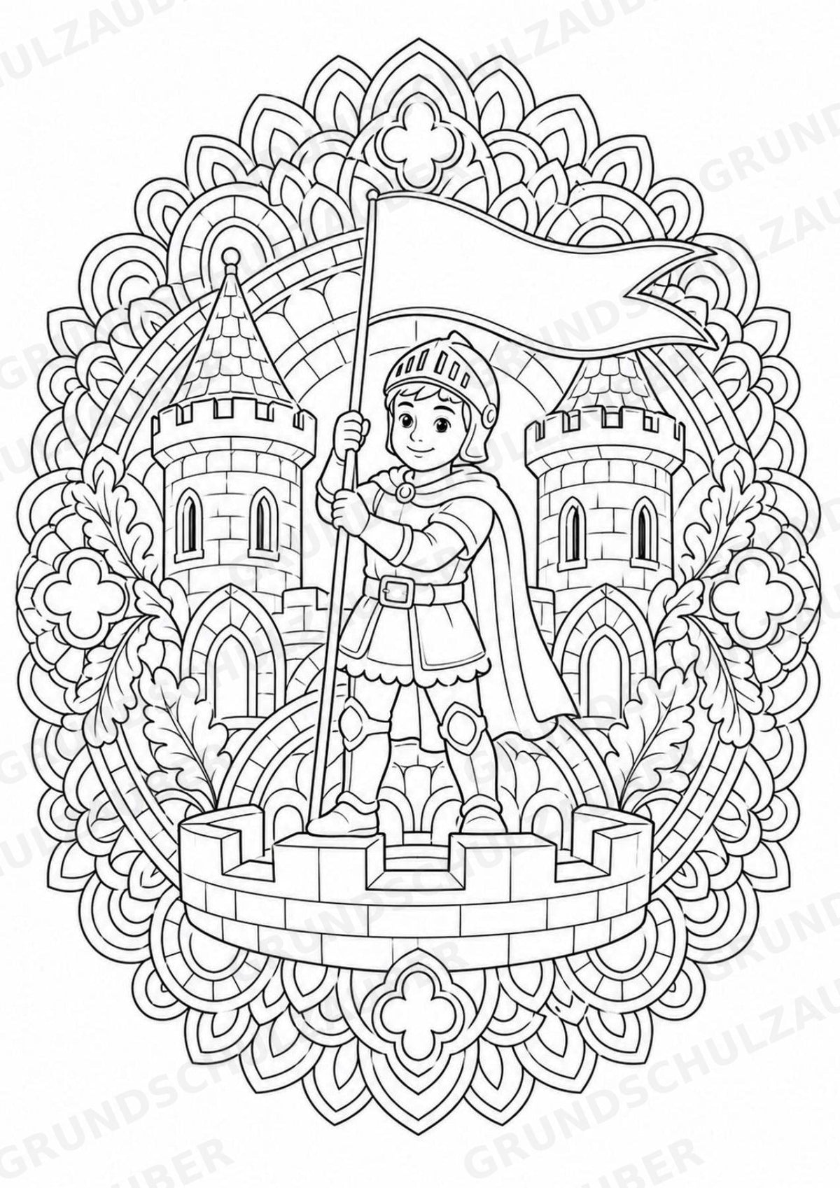 Ritter Burgen Mandalas Ausmalbilder – Geschichte und Kulturen – 15 Malvorlagen – Materialseite 6