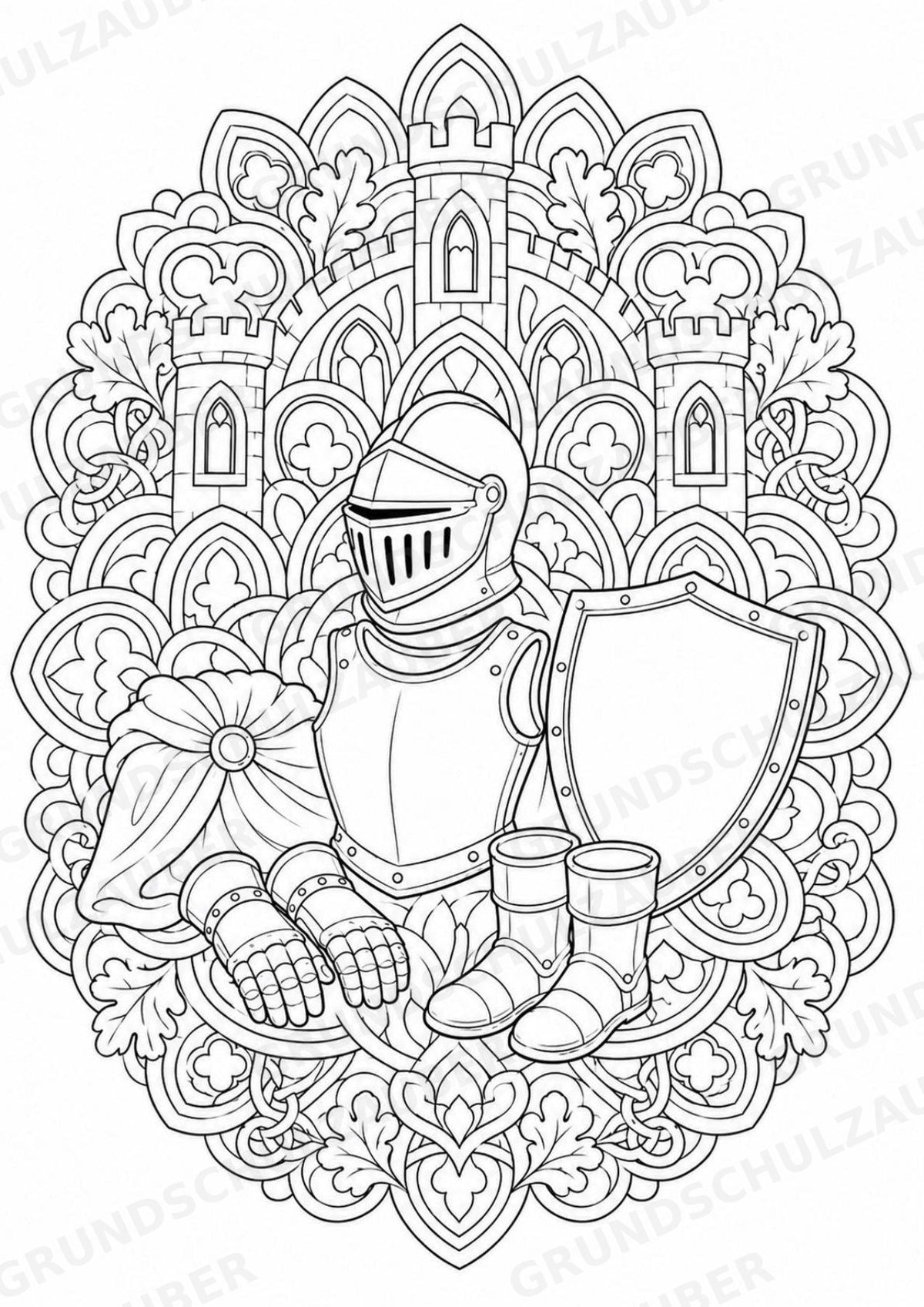 Ritter Burgen Mandalas Ausmalbilder – Geschichte und Kulturen – 15 Malvorlagen – Materialseite 8