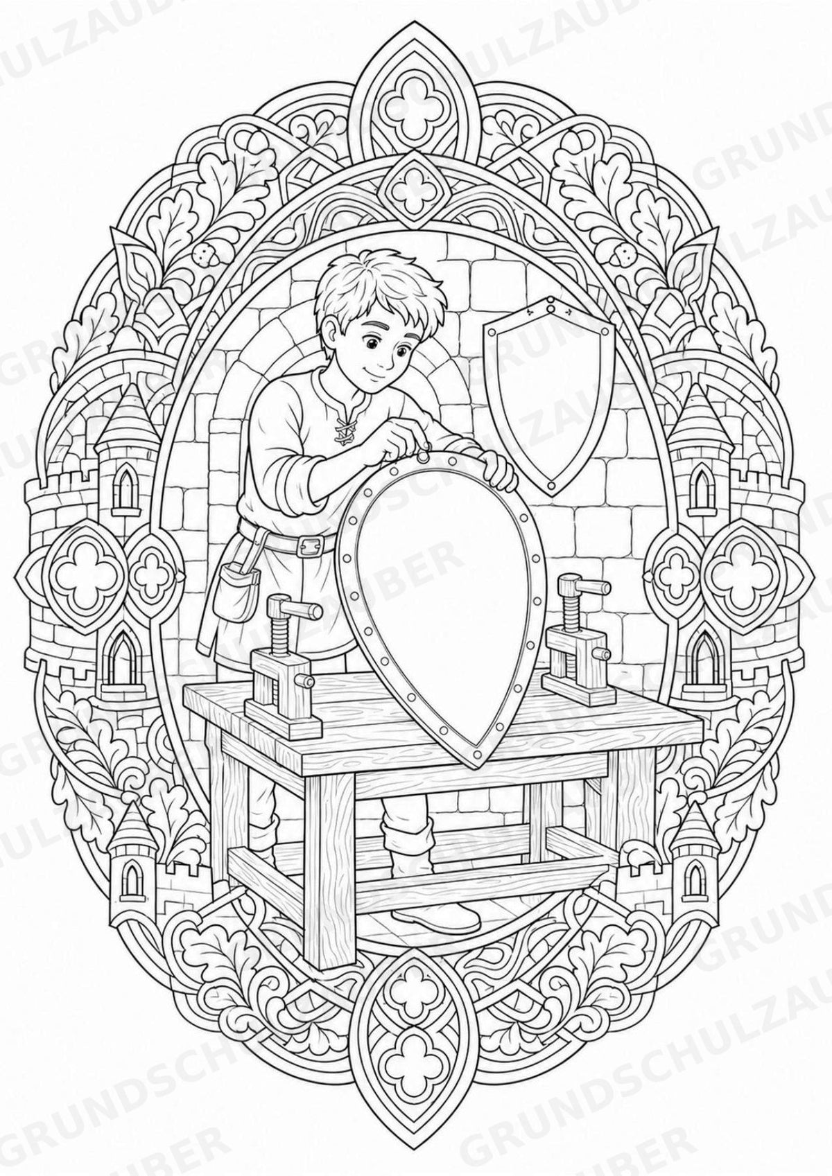Ritter Burgen Mandalas Ausmalbilder – Geschichte und Kulturen – 15 Malvorlagen – Materialseite 9