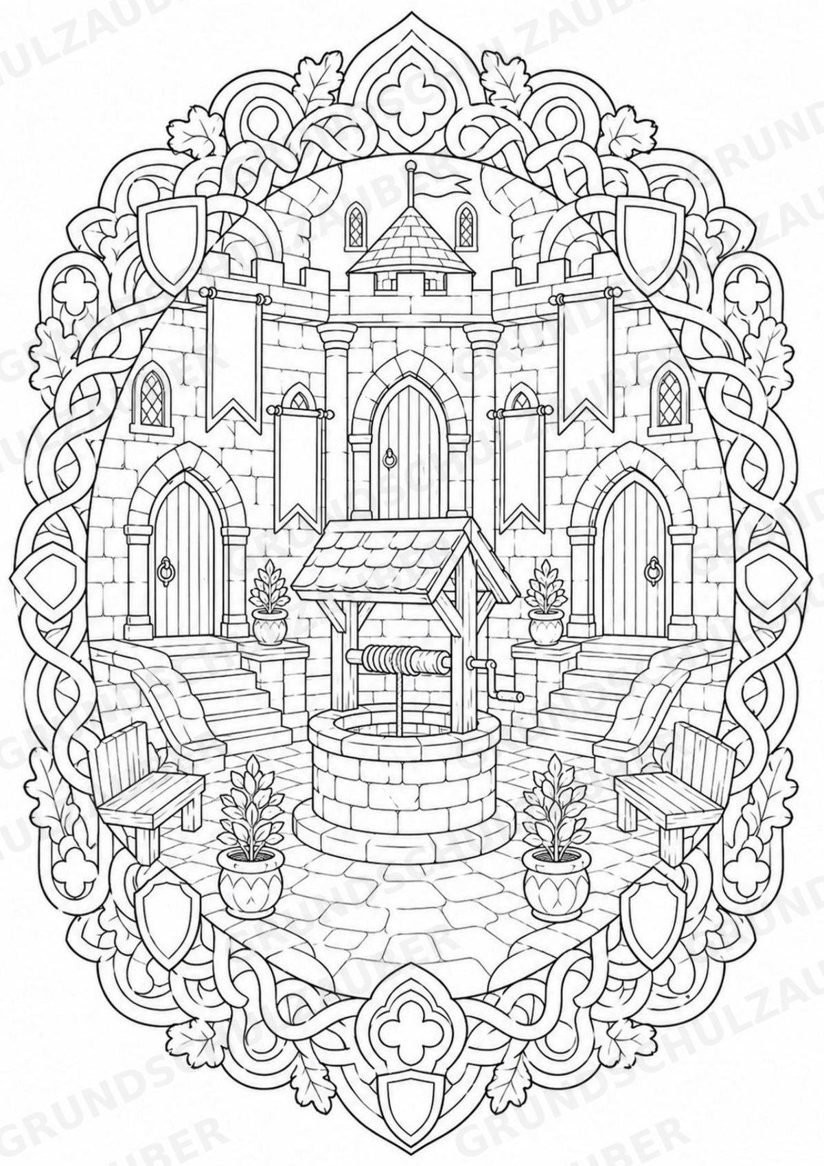 Ritter Burgen Mandalas Ausmalbilder – Geschichte und Kulturen – 15 Malvorlagen – Materialseite 10