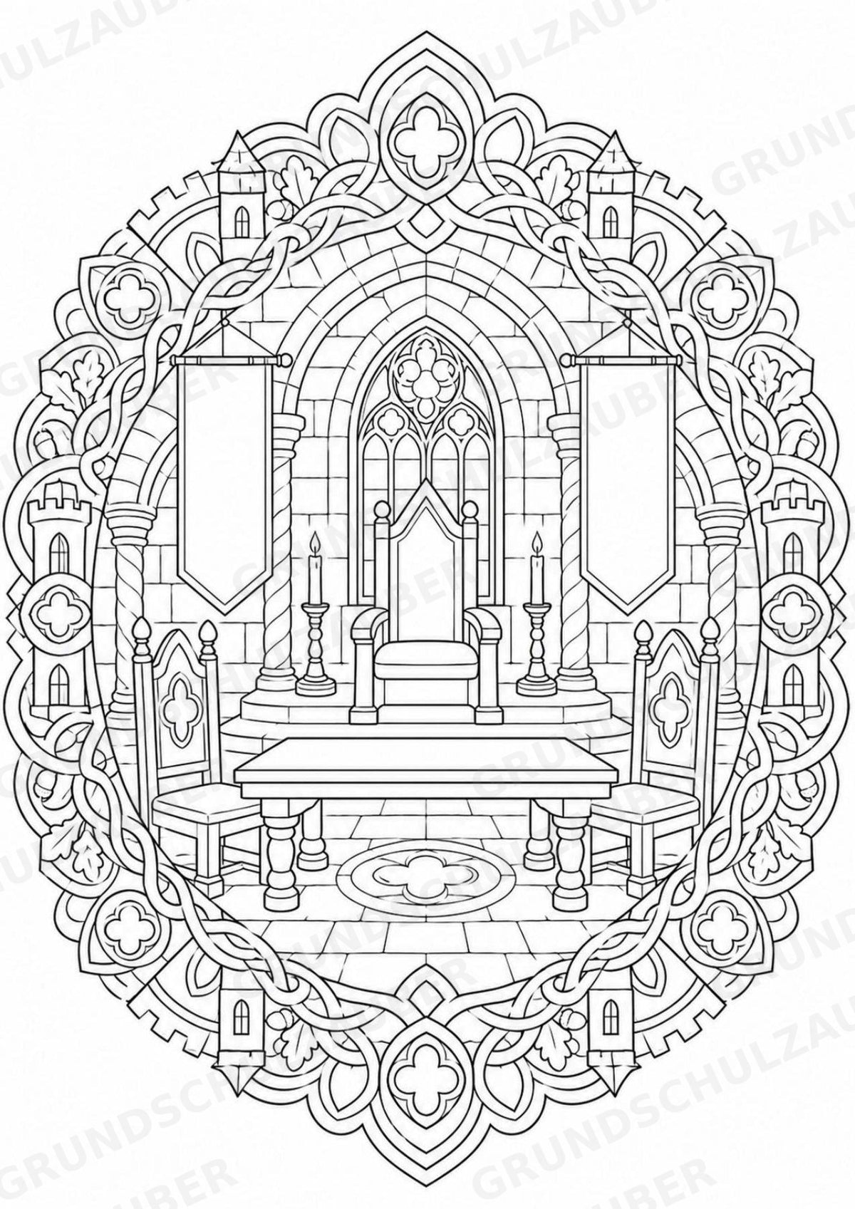 Ritter Burgen Mandalas Ausmalbilder – Geschichte und Kulturen – 15 Malvorlagen – Materialseite 11