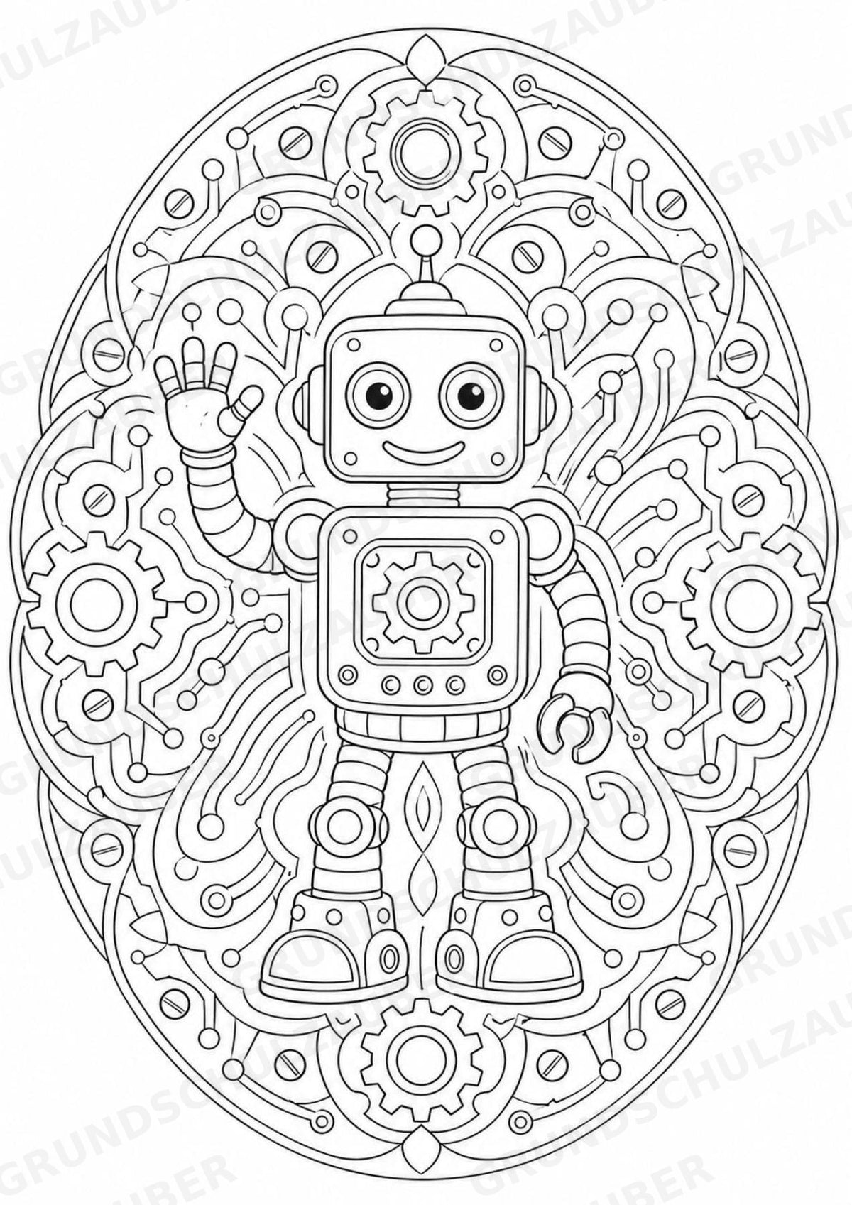 Roboter Mandalas Ausmalbilder – IT – 15 Malvorlagen – Materialseite 2