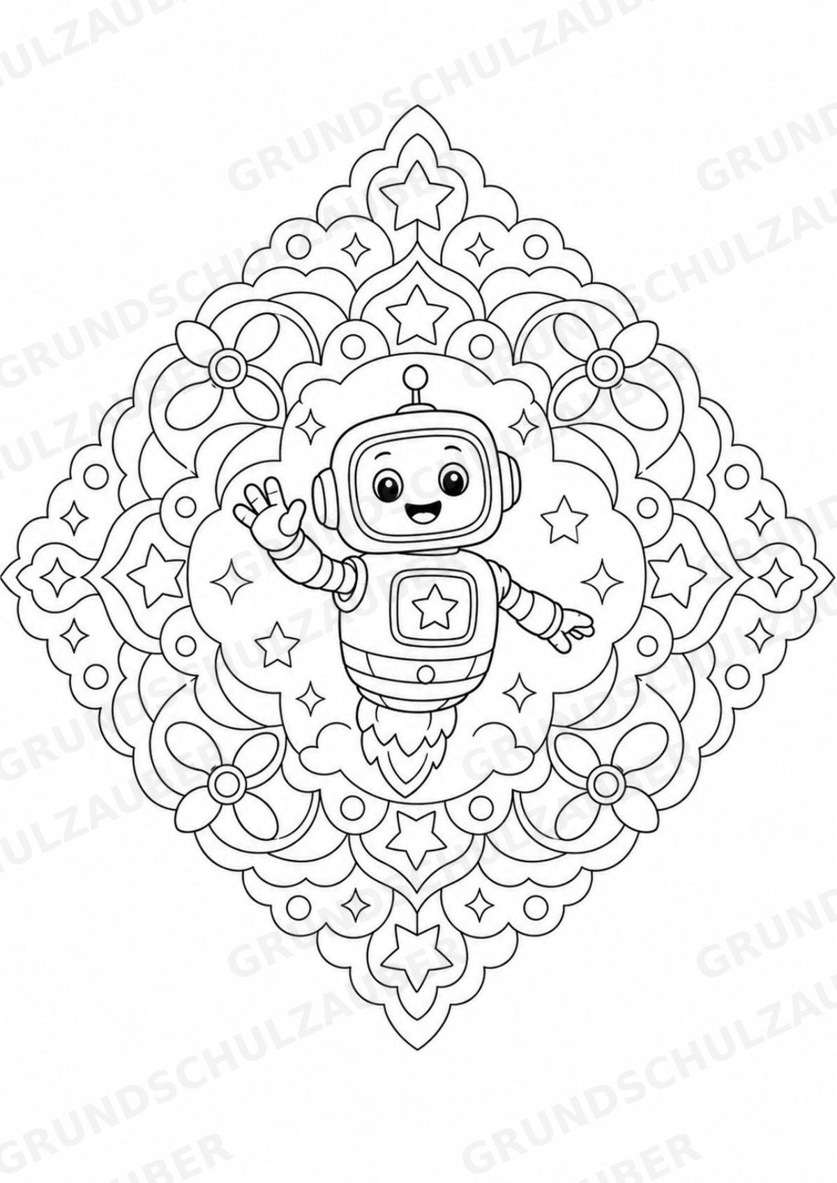Roboter Mandalas Ausmalbilder – IT – 15 Malvorlagen – Materialseite 5