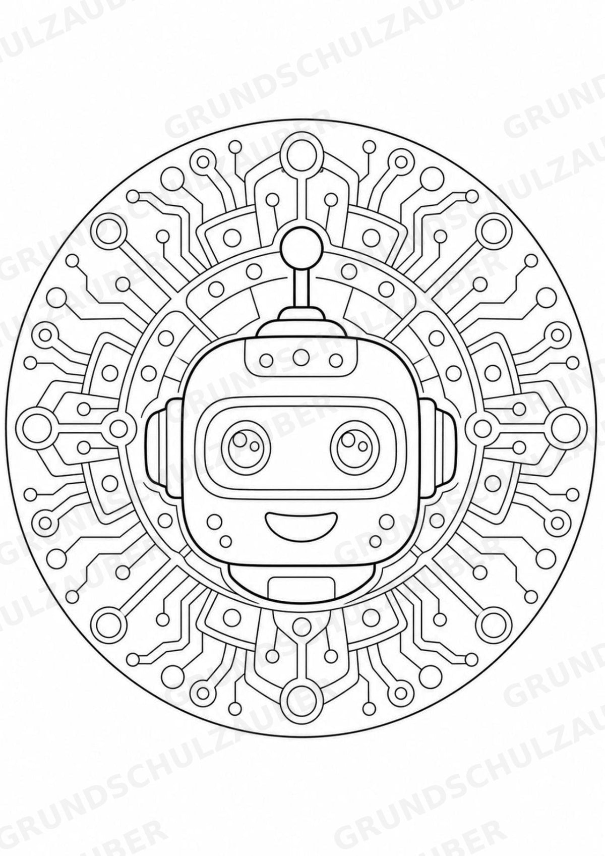 Roboter Mandalas Ausmalbilder – IT – 15 Malvorlagen – Materialseite 7