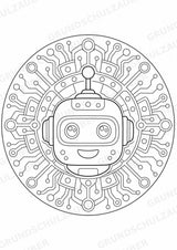Roboter Mandalas Ausmalbilder – IT – 15 Malvorlagen – Materialseite 7