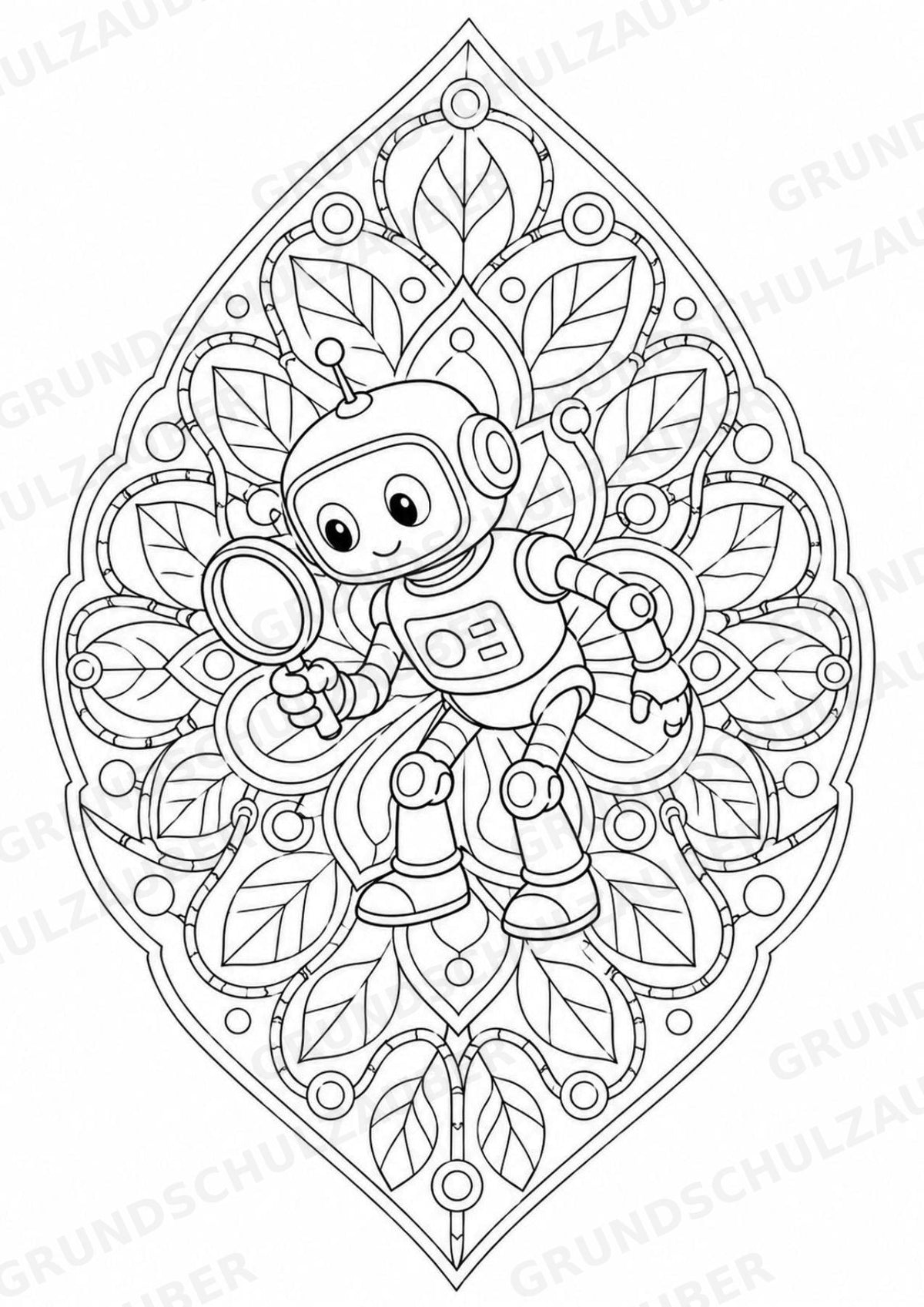 Roboter Mandalas Ausmalbilder – IT – 15 Malvorlagen – Materialseite 9