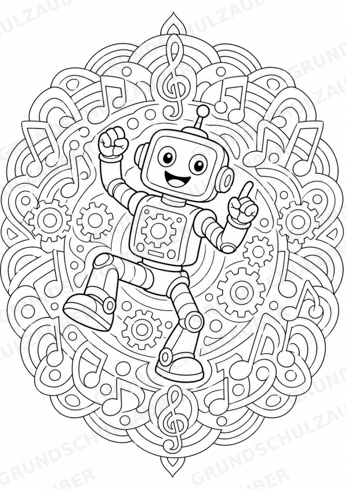 Roboter Mandalas Ausmalbilder – IT – 15 Malvorlagen – Materialseite 10