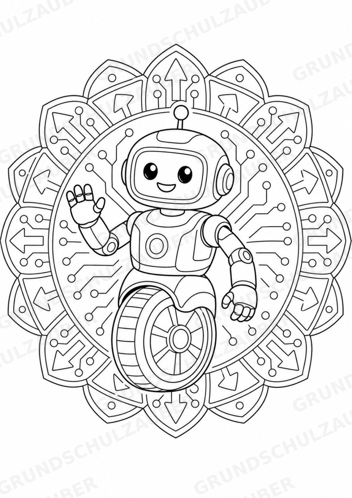 Roboter Mandalas Ausmalbilder – IT – 15 Malvorlagen – Materialseite 11