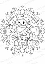 Roboter Mandalas Ausmalbilder – IT – 15 Malvorlagen – Materialseite 11